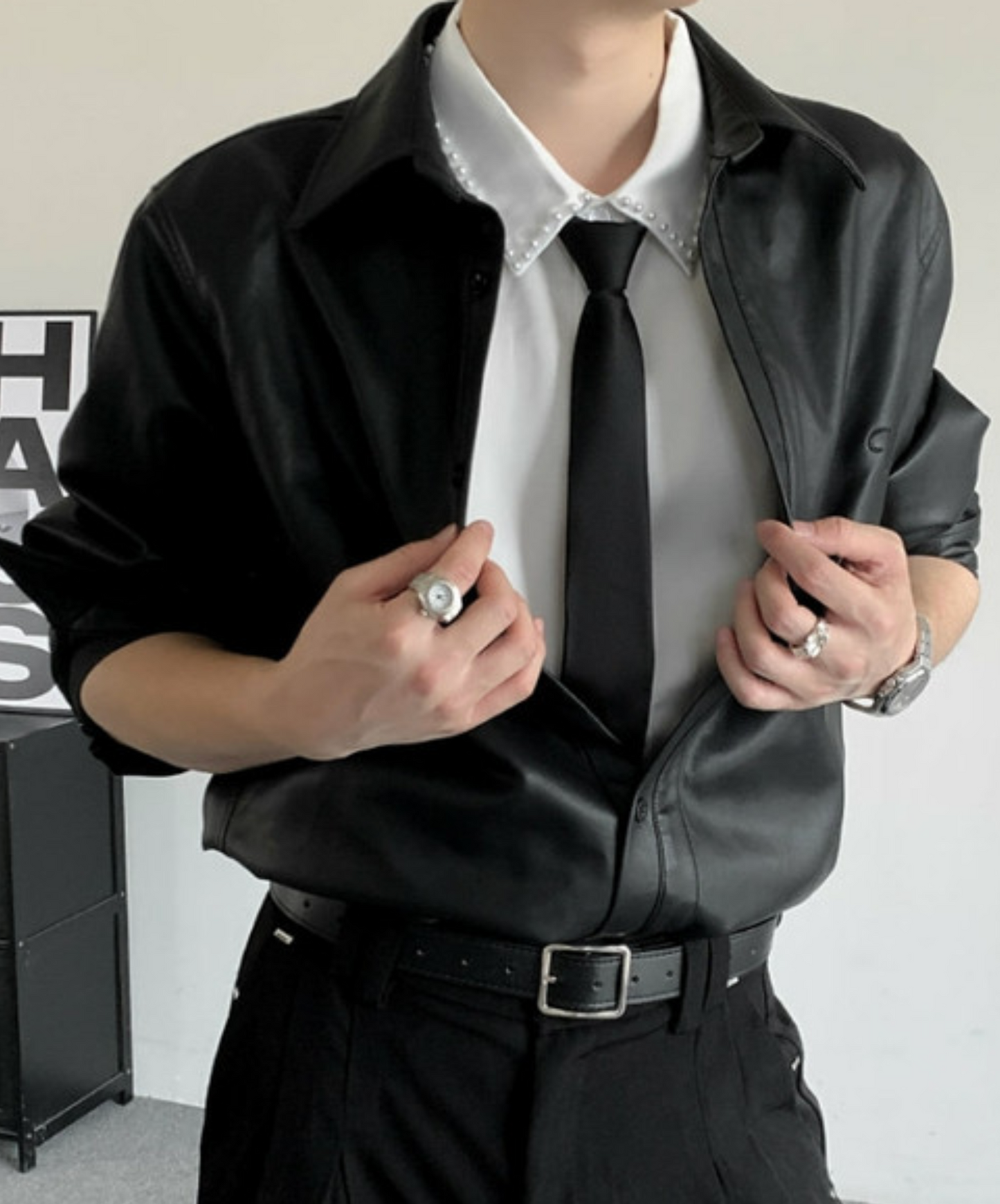 simple smooth leather shirt EN2370