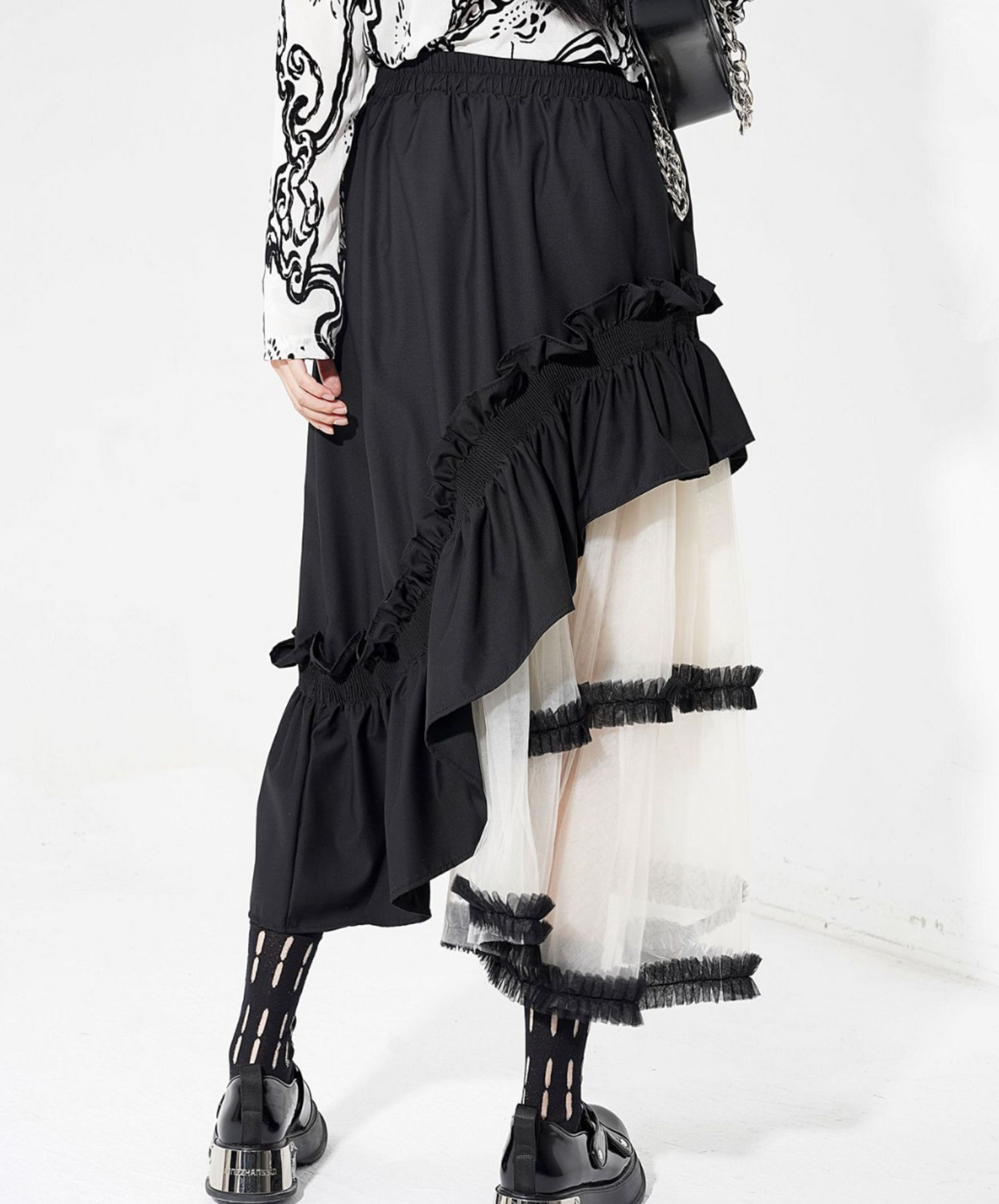 mixed material irregular design skirt EN2284