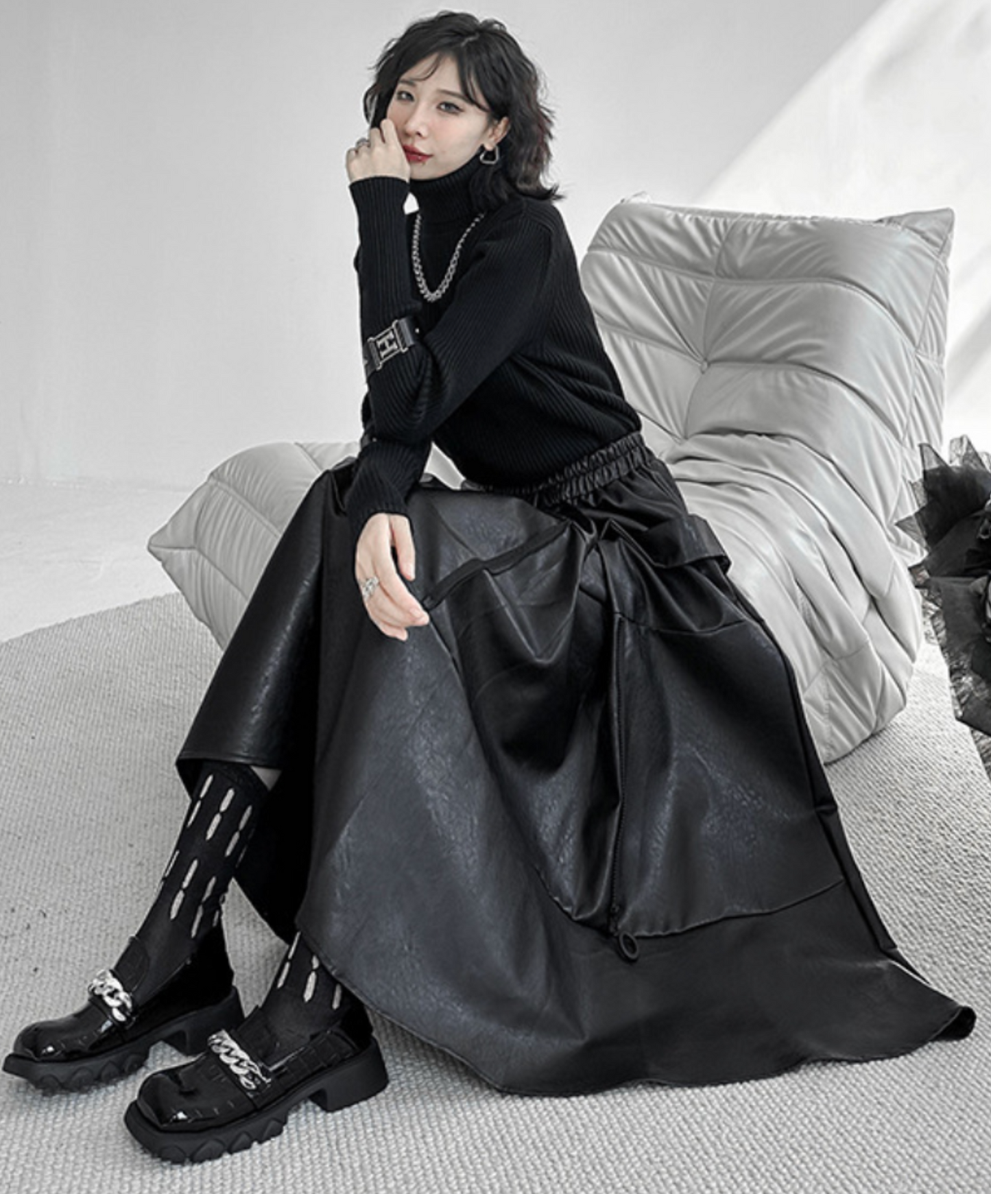 retro design hard pu leather skirt EN2342