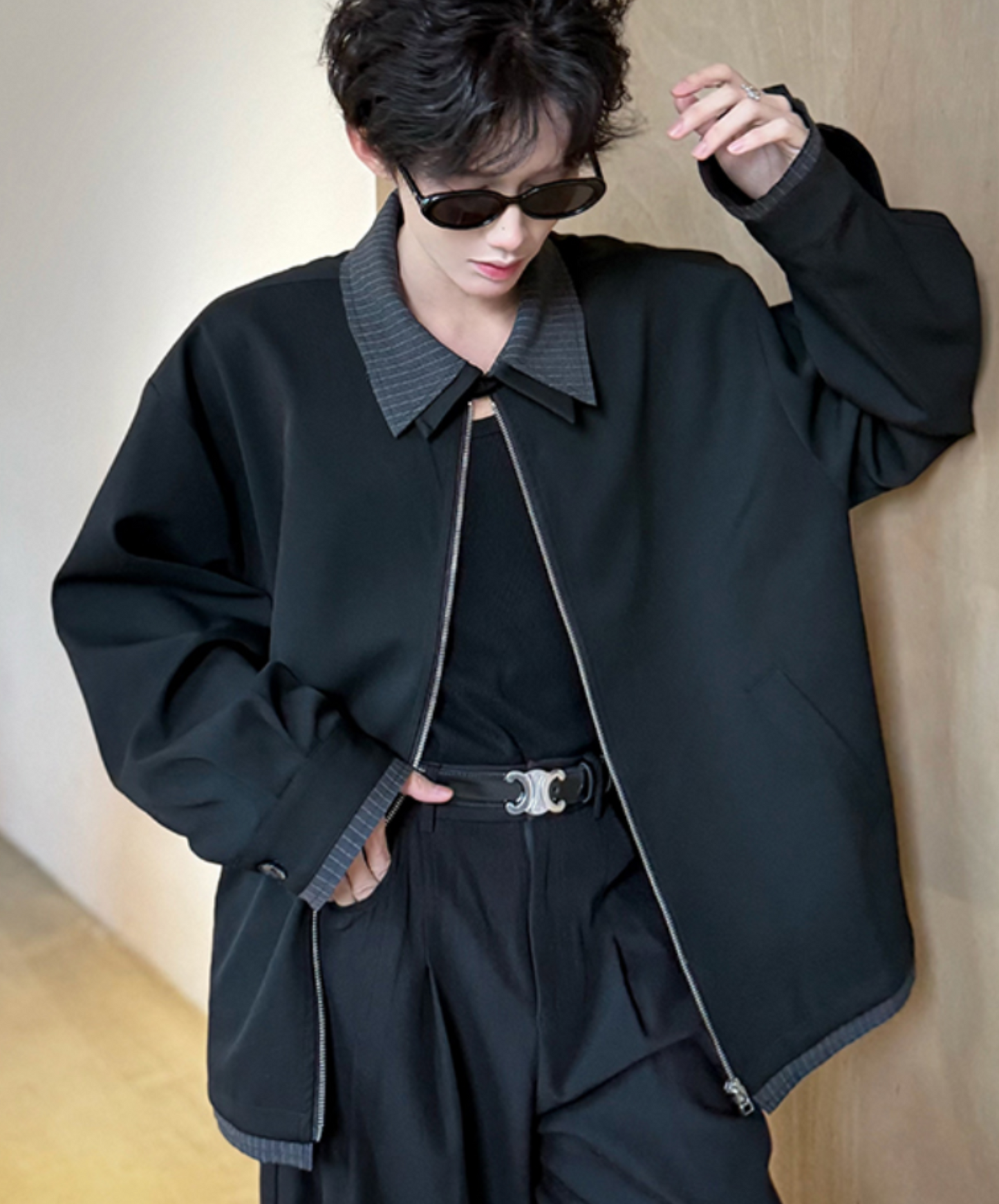 stitched contrast double collar jacket EN2015