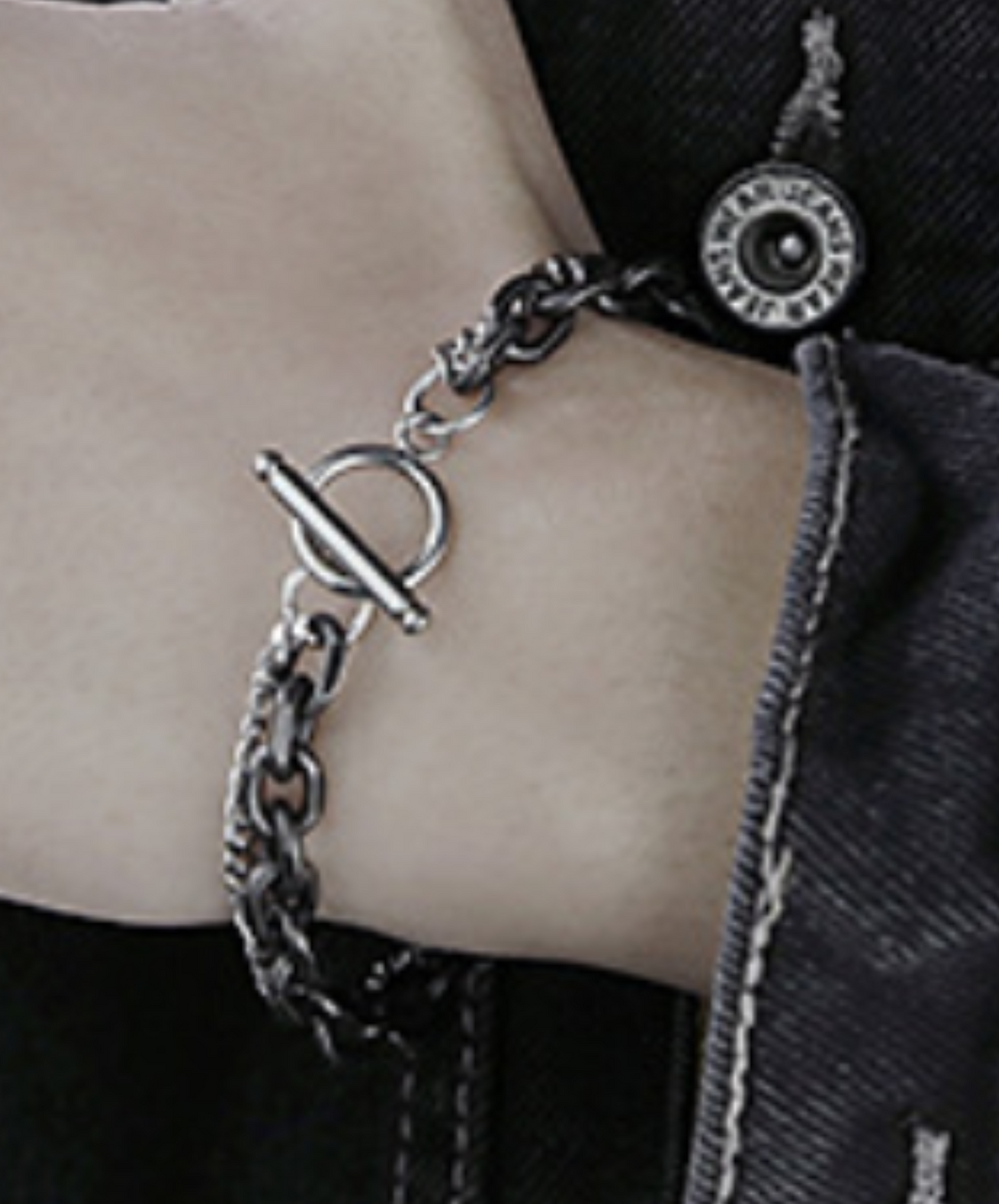 black & silver 2 types chain bracelet EN1595