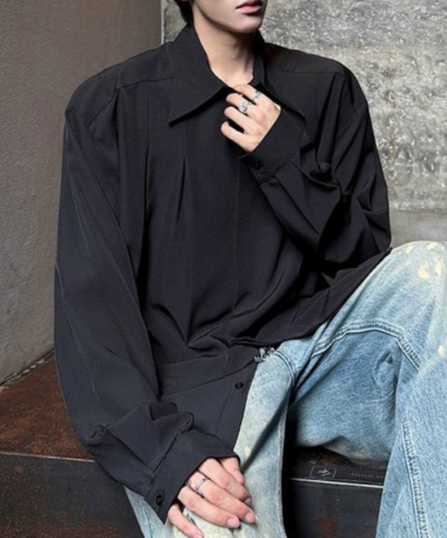 retro pleated drape shirt EN2310