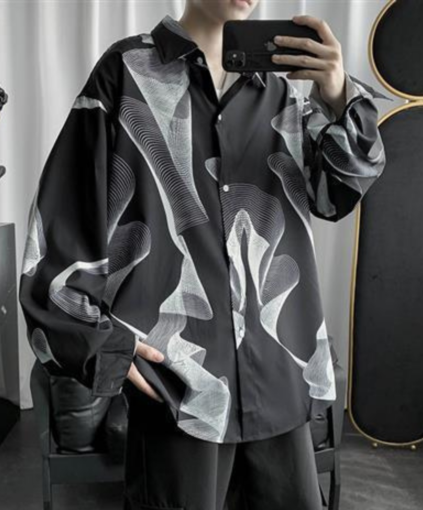 monotone geometric pattern shirt EN989