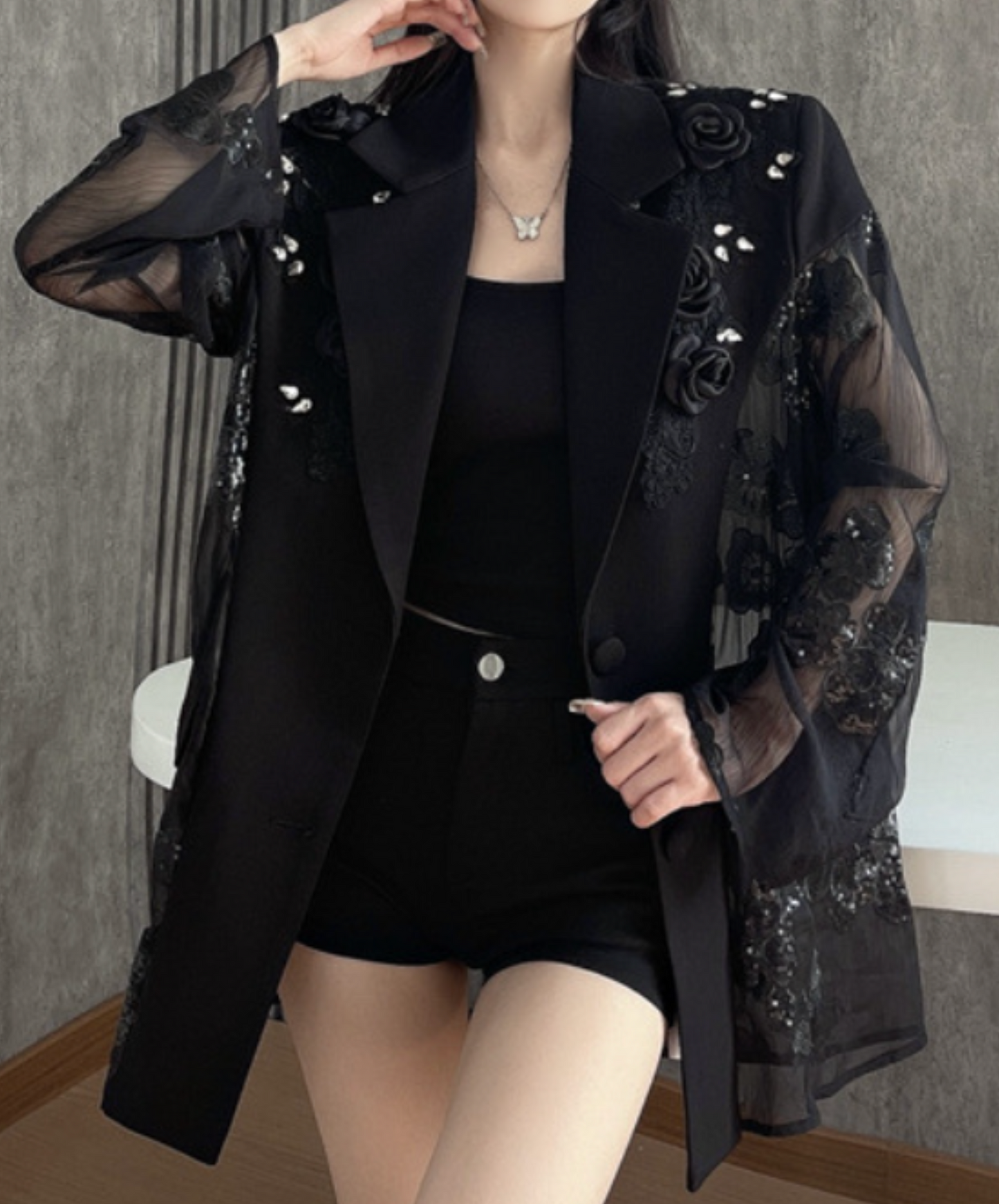 diamond embroidery flower stitch jacket EN2226