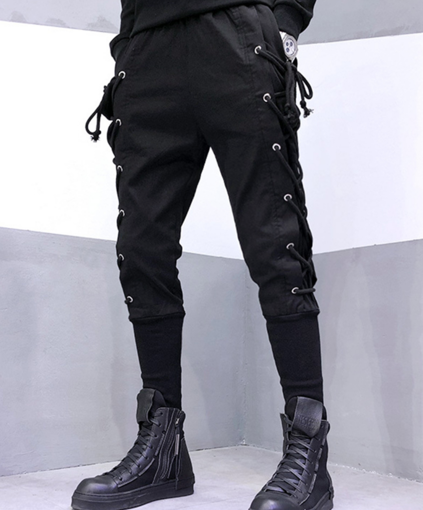 dark lace-up slim pants EN2198