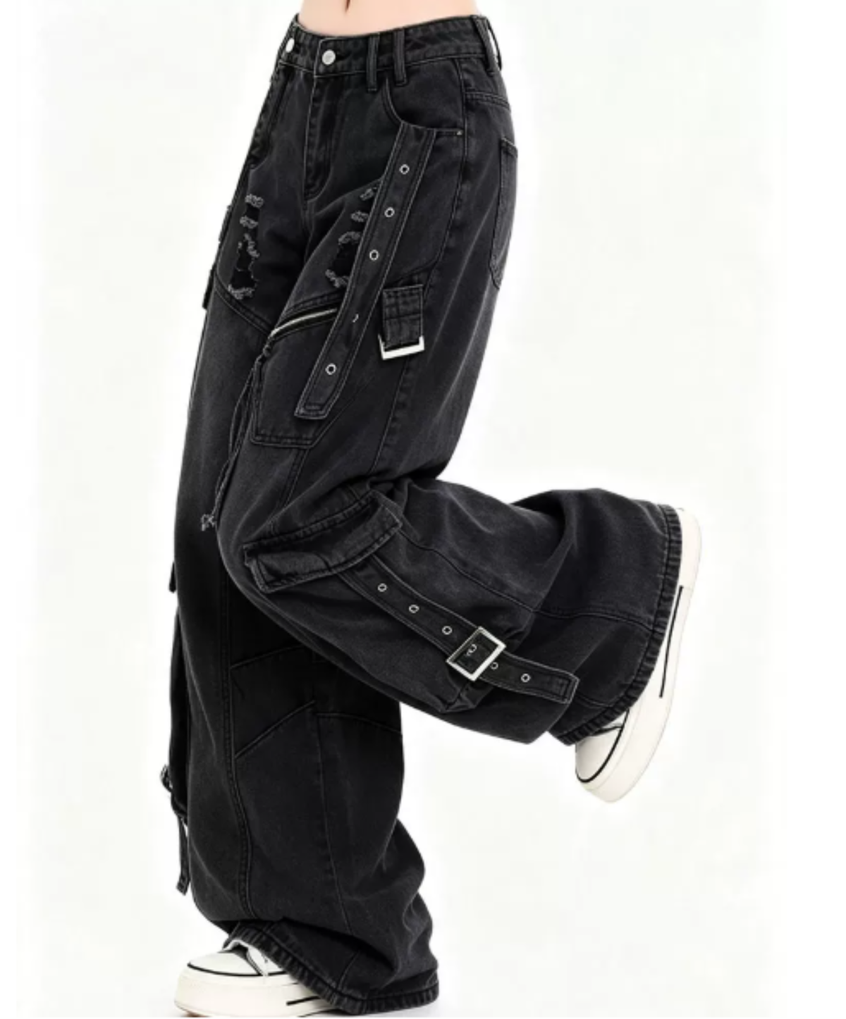 flap pocket and strap belt detailing wide pants EN3212