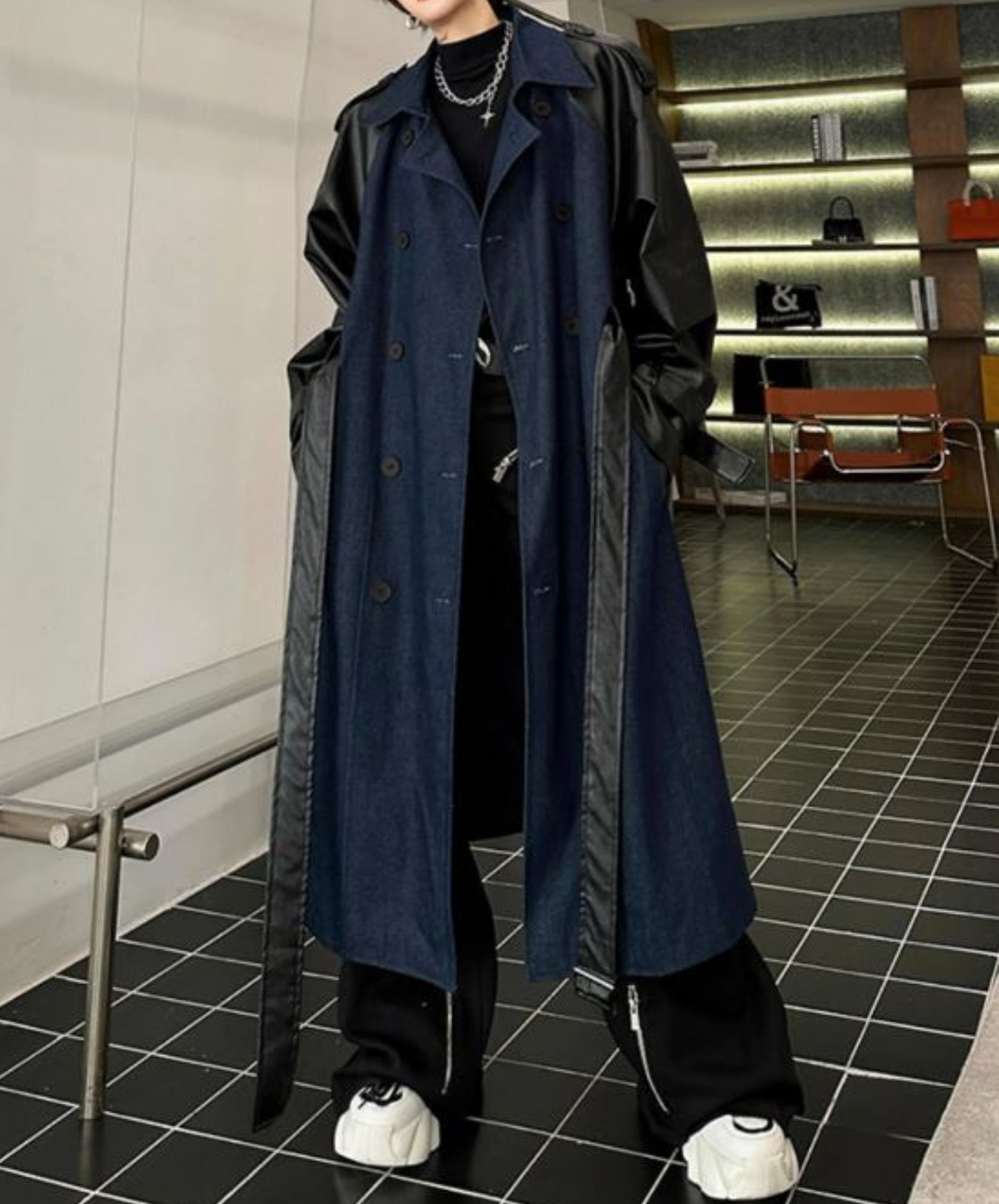 mixed double breasted material coat EN1371