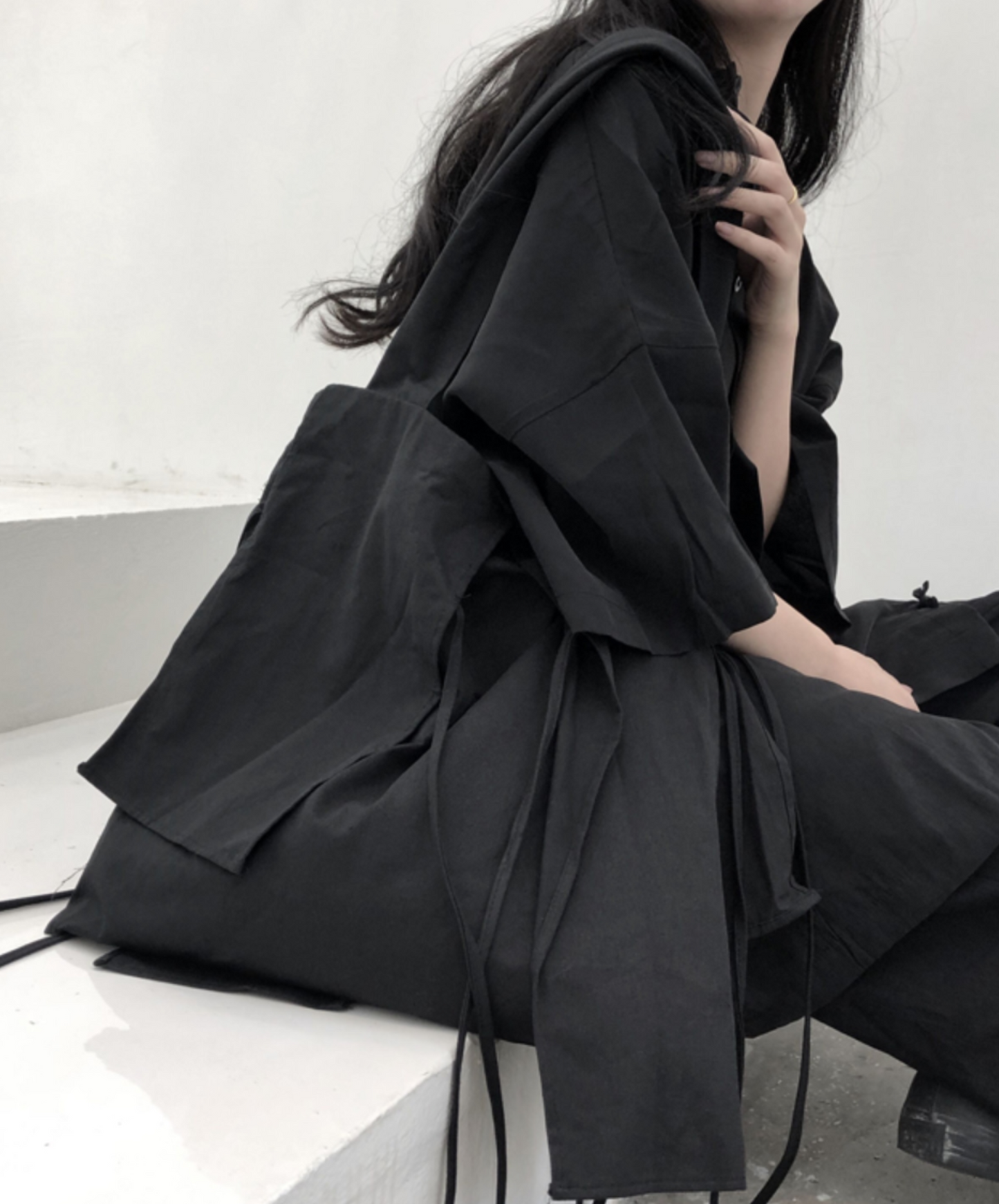 dark black ribbon shoulder bag EN1537