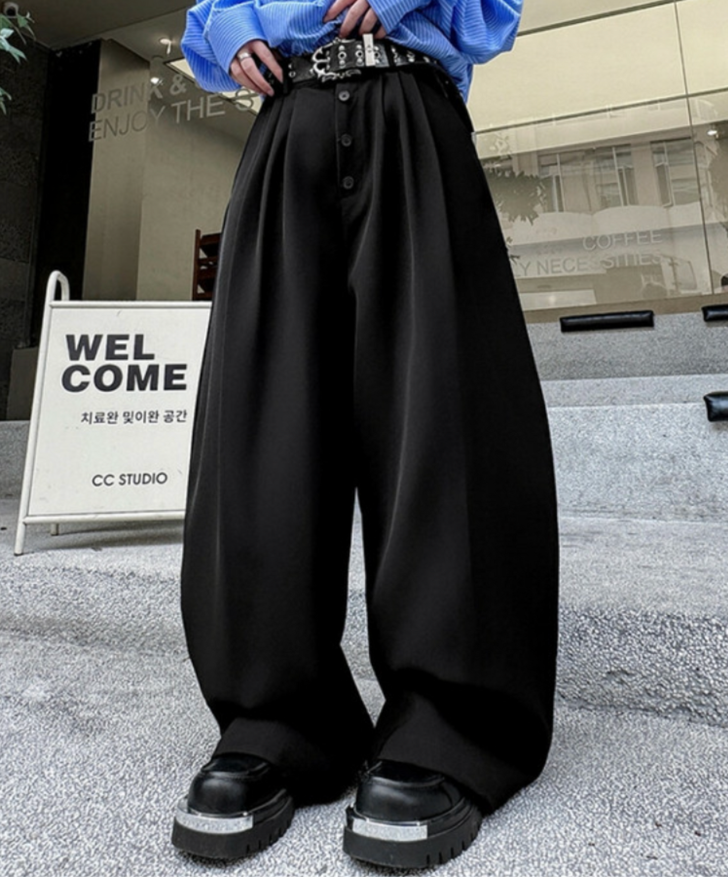 casual button design wide pants EN2338