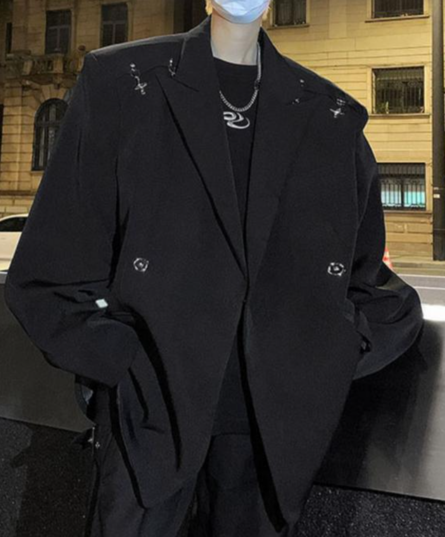 cross buckle with metal decoration tailored jacket EN1533