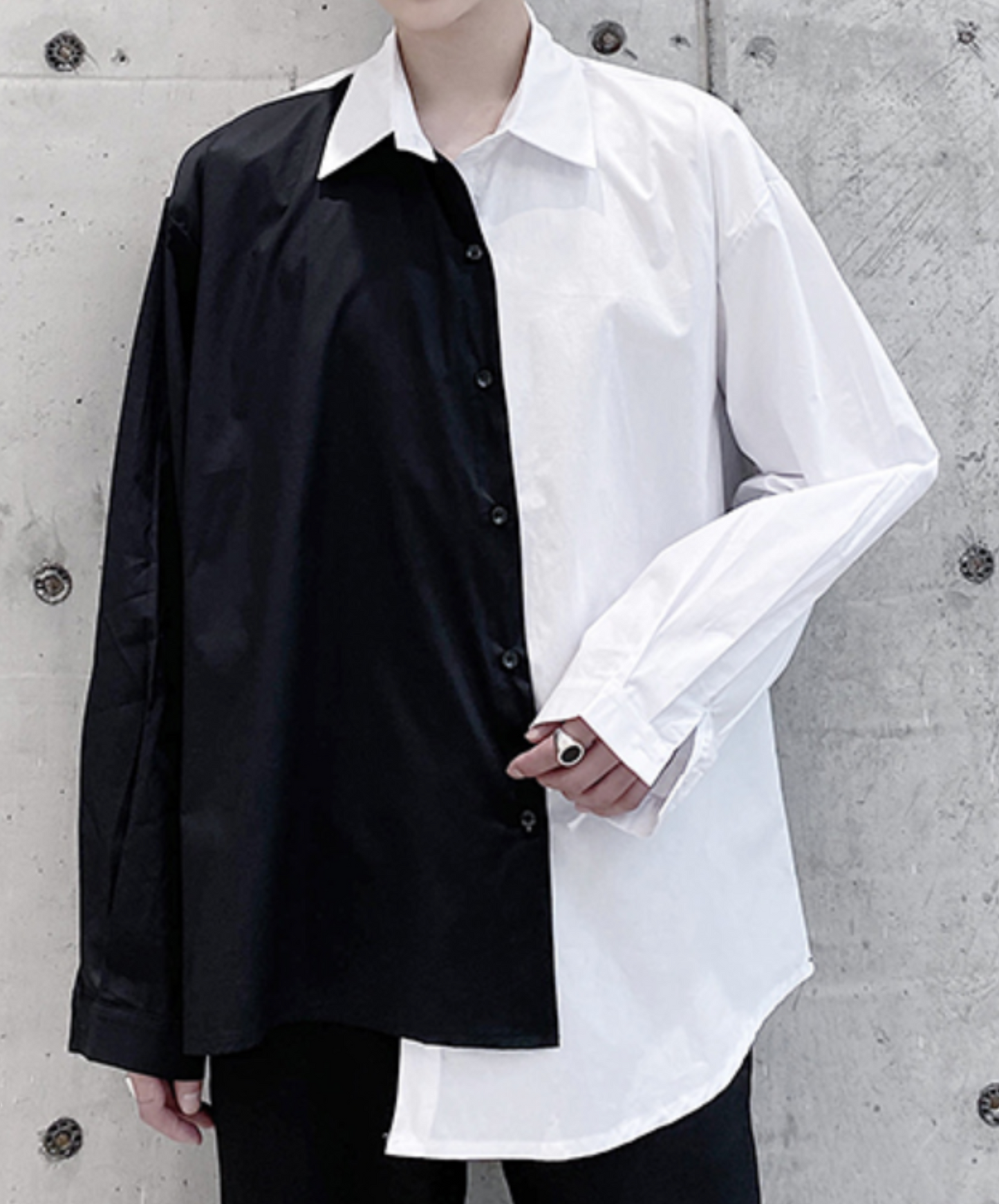 monotone contrast asymmetric shirt EN2046