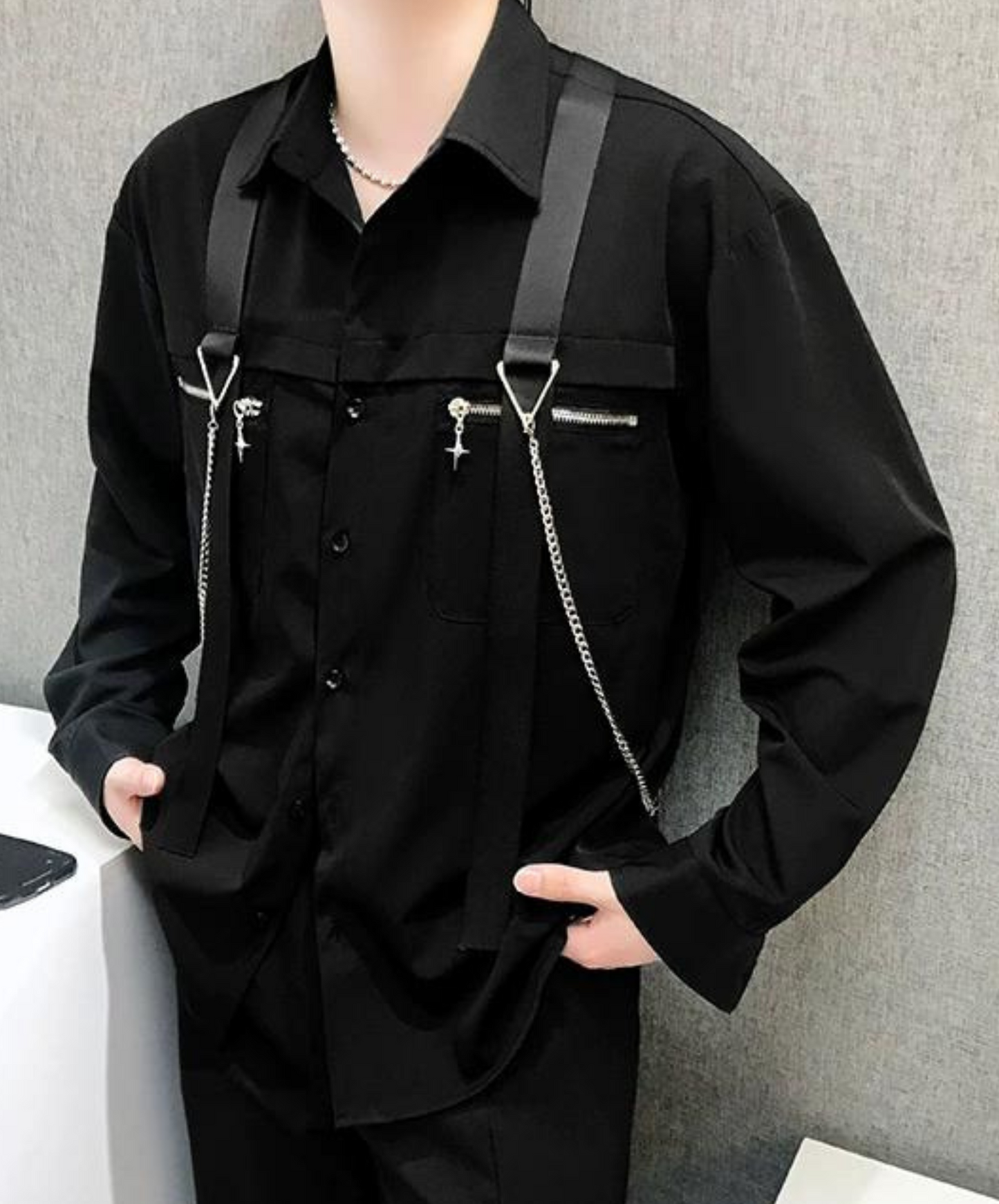 metal chain strap shirt EN1136