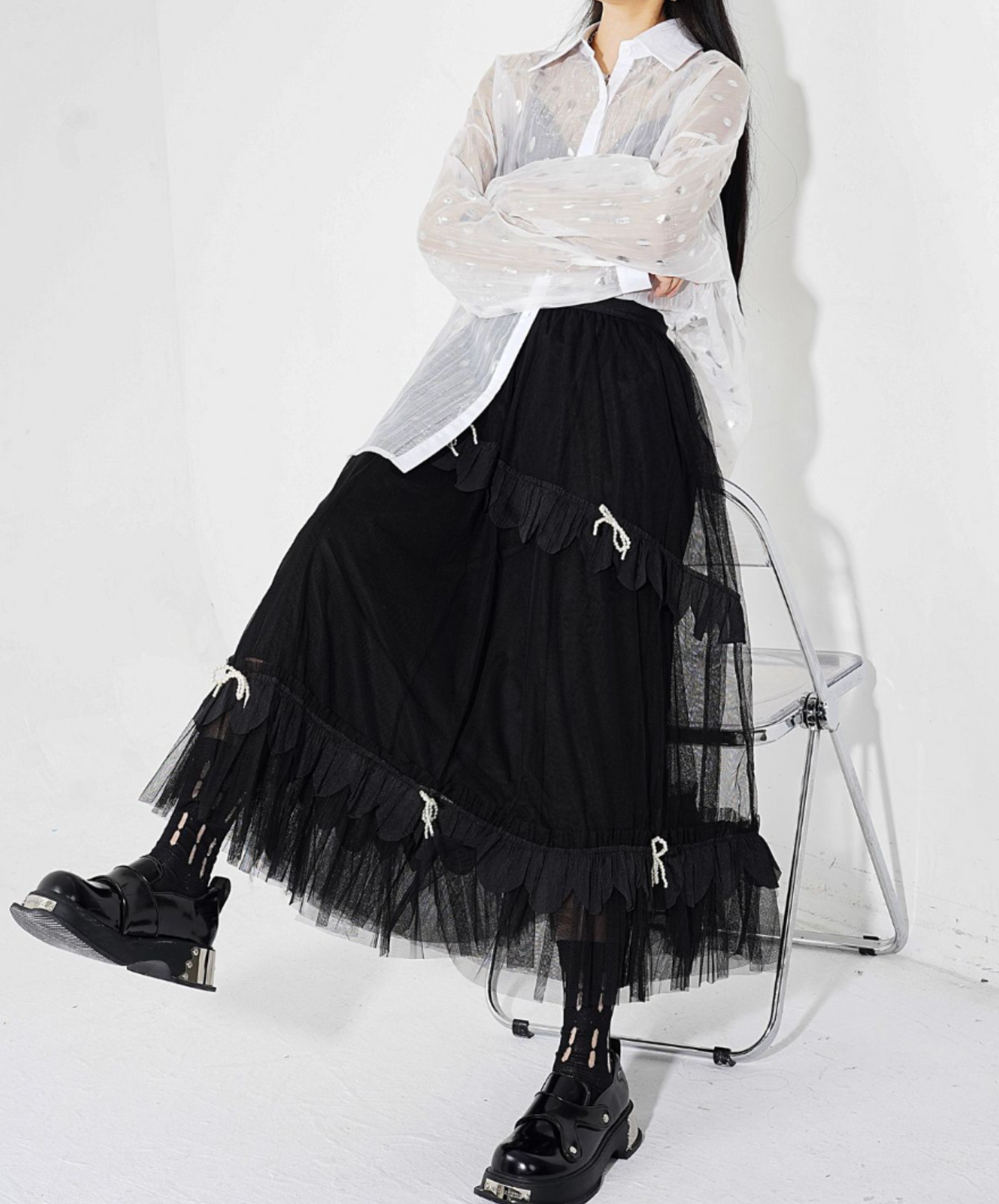 petite pearl ribbon voluminous skirt EN2287