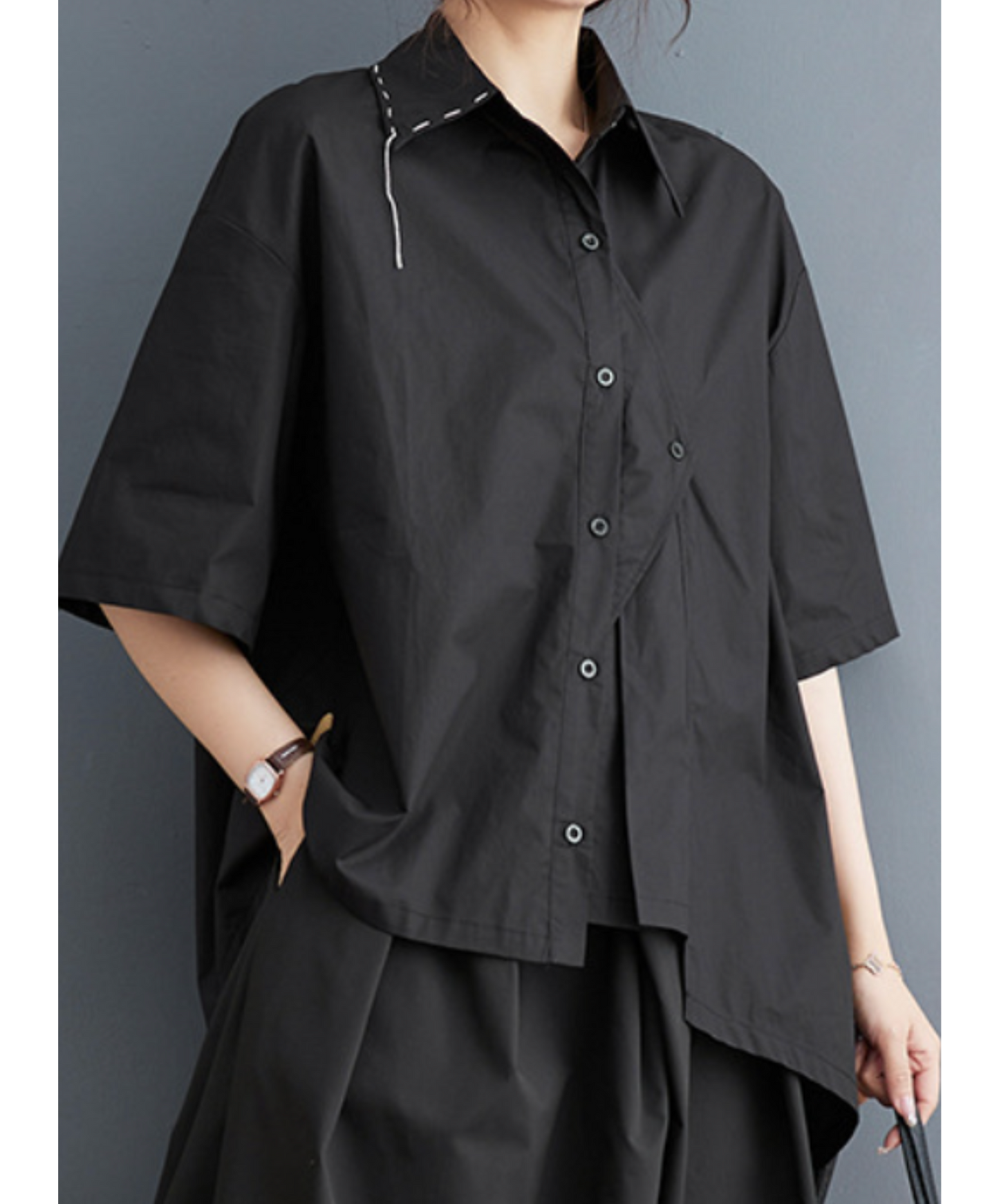 asymmetric stitch design short sleeves shirt EN2290