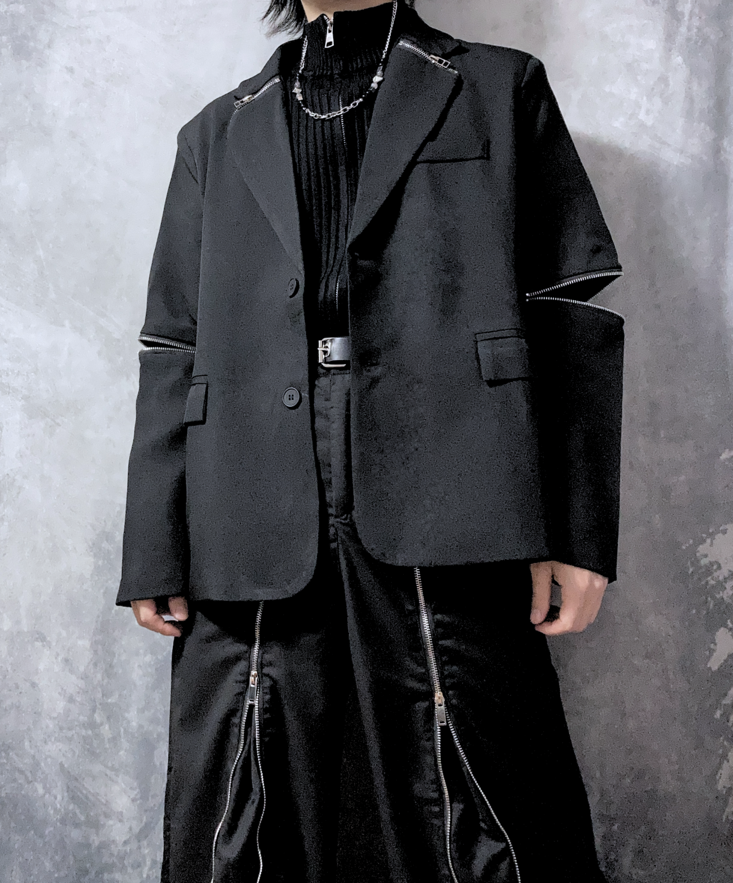 【style64】dark mode outfit set EN1883(jacket + sweater + pants set)