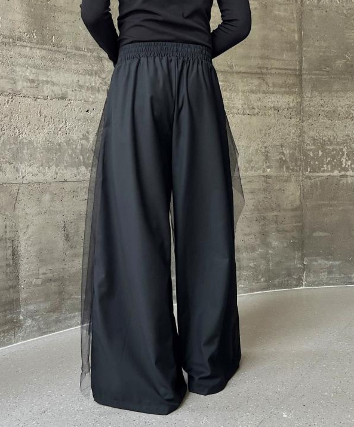 dark calligraphy layered mesh wide pants EN1167