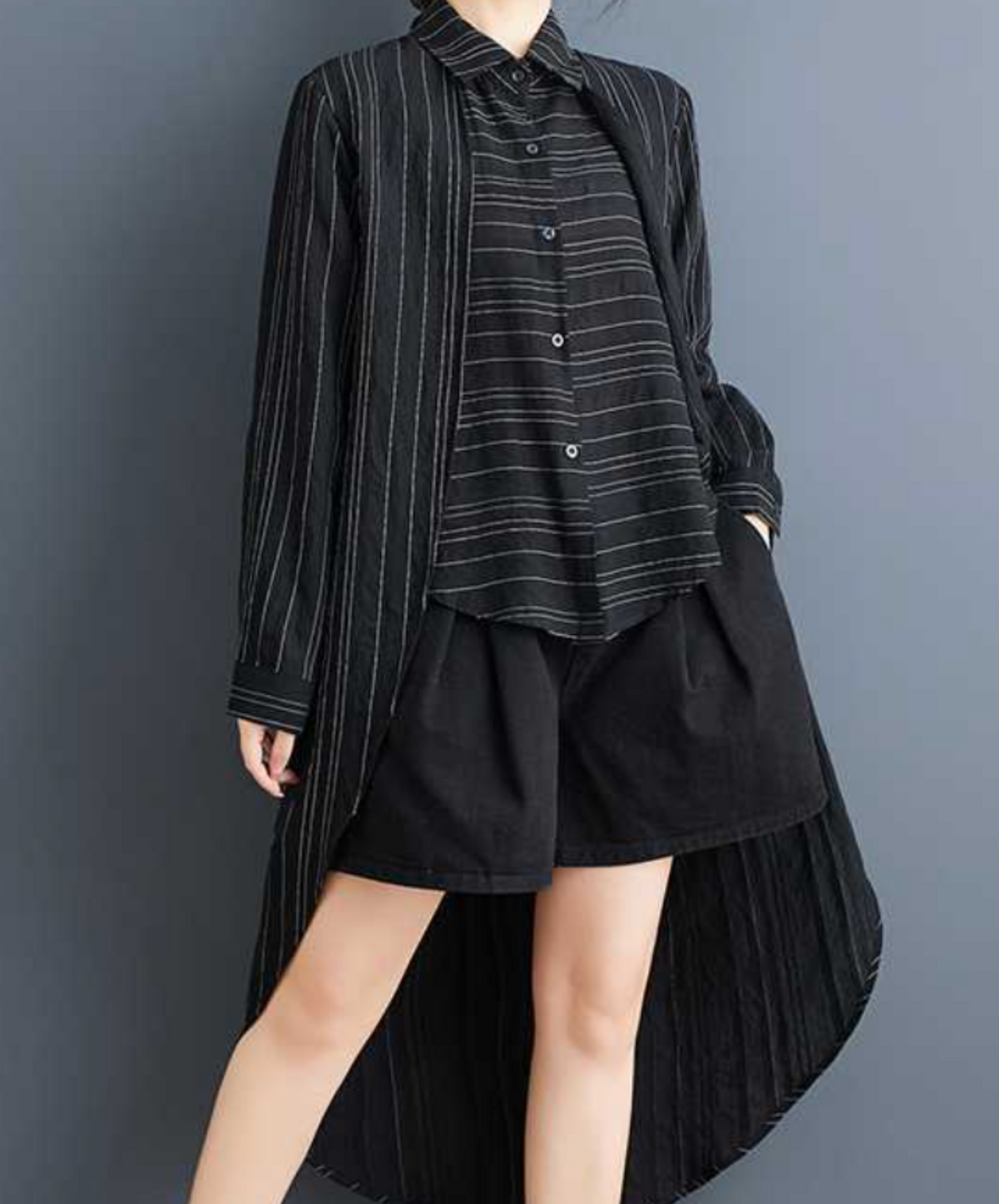 layered stripes and borders long shirt EN2283