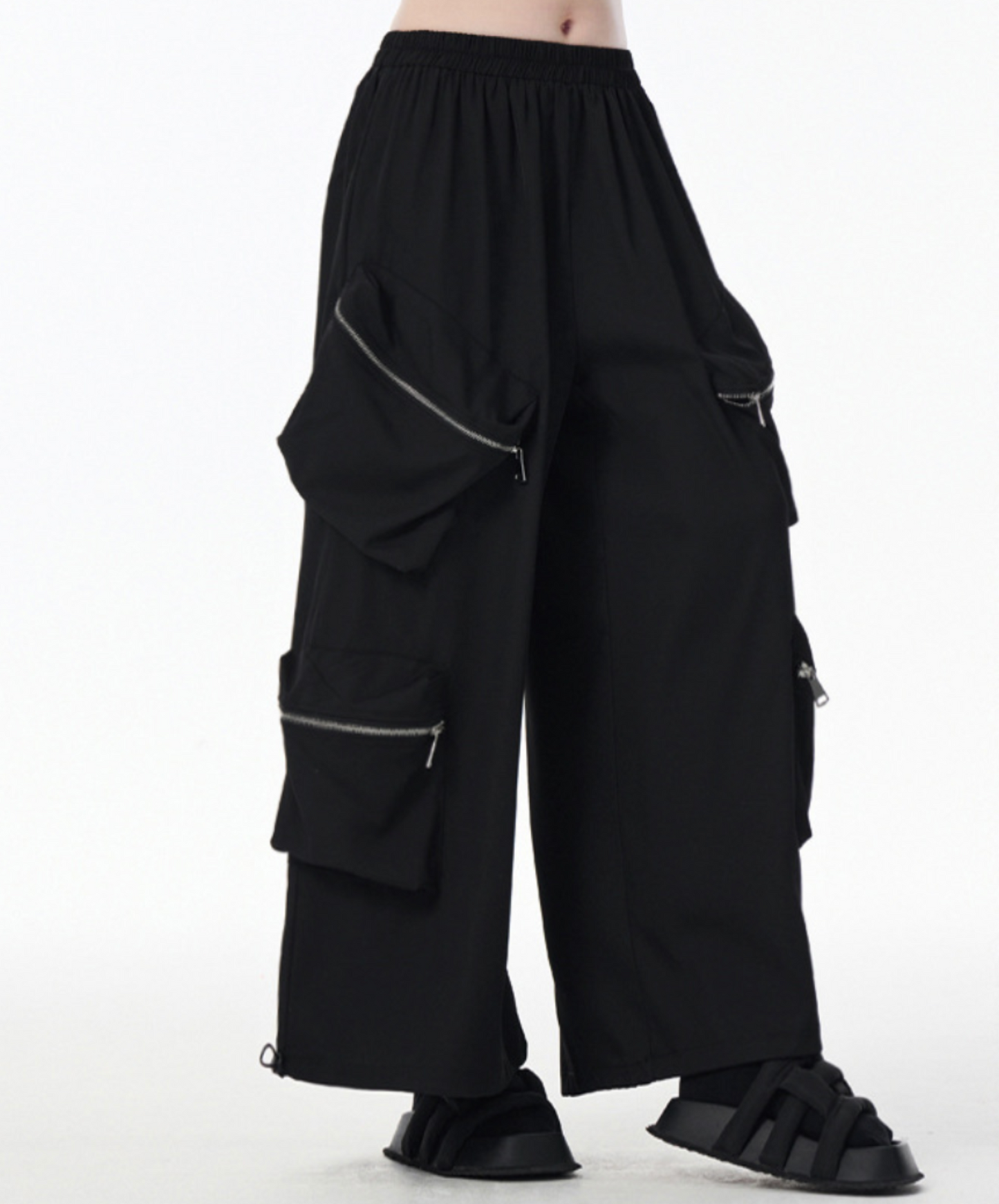 3d zipper pockets wide pants EN2336