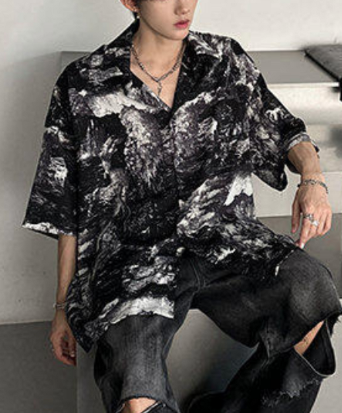 retro splicing design shirt EN2206