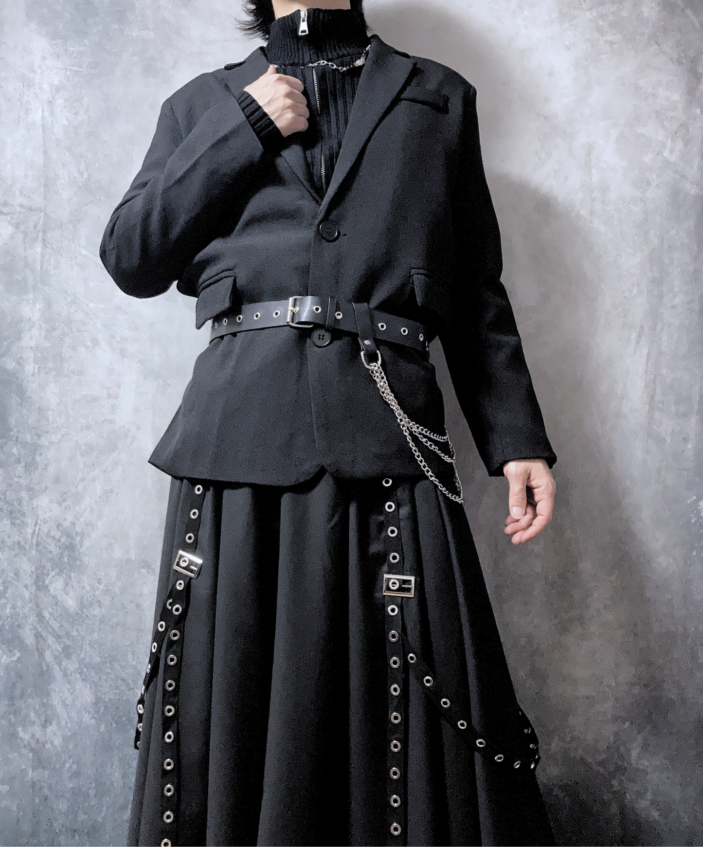 【style66】dark mode outfit set EN1890(jacket + sweater + pants set)