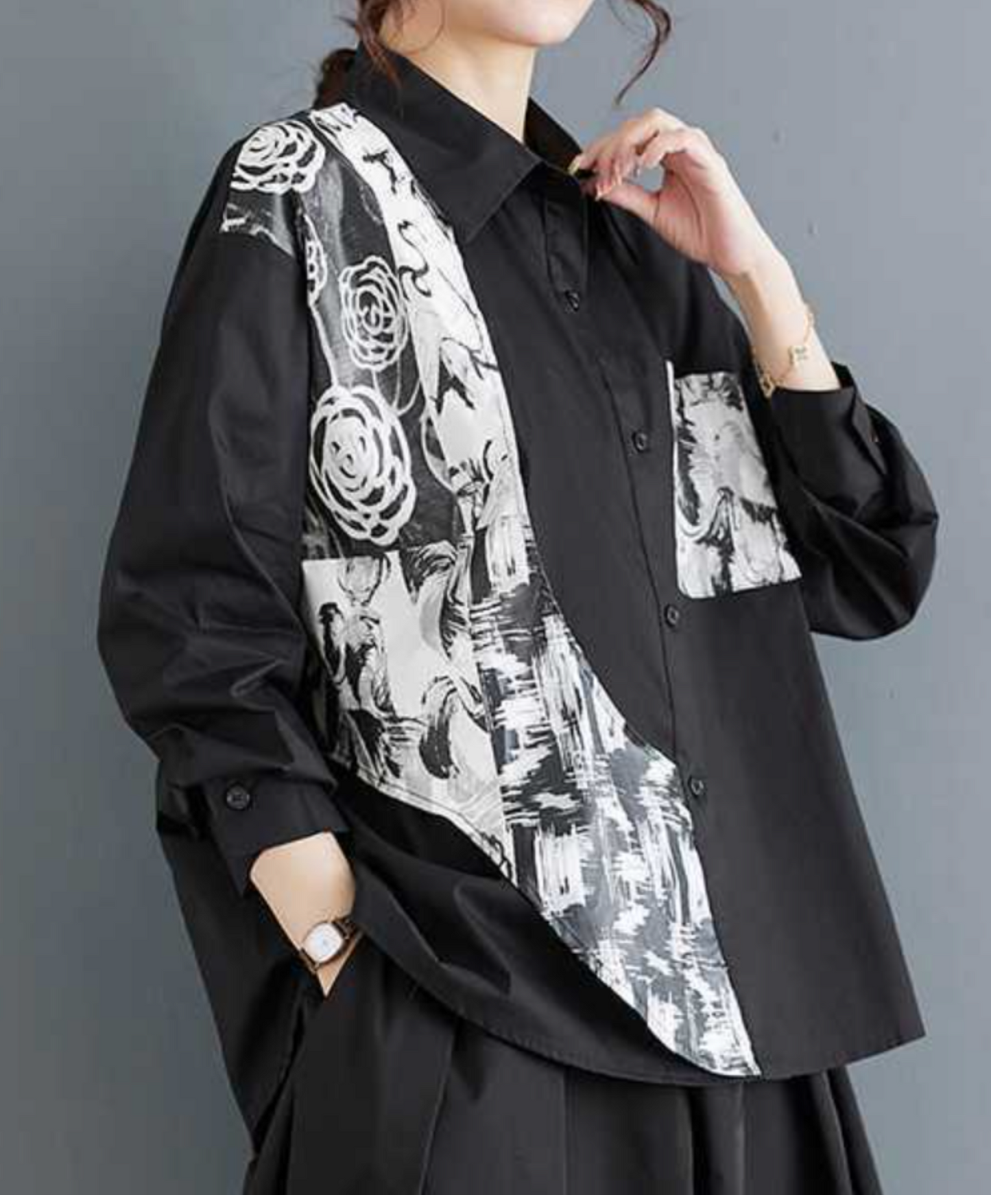 asymmetric splicing design shirt EN1652