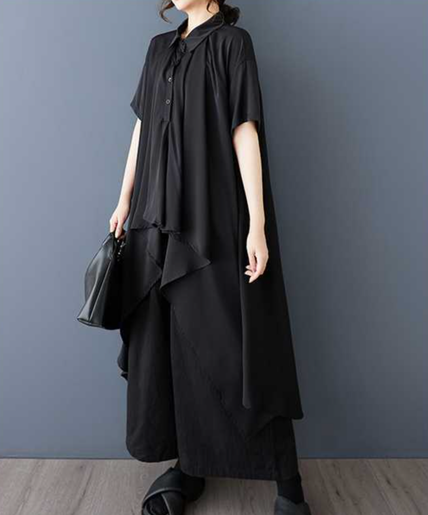 tucked chiffon drape long shirt EN2274