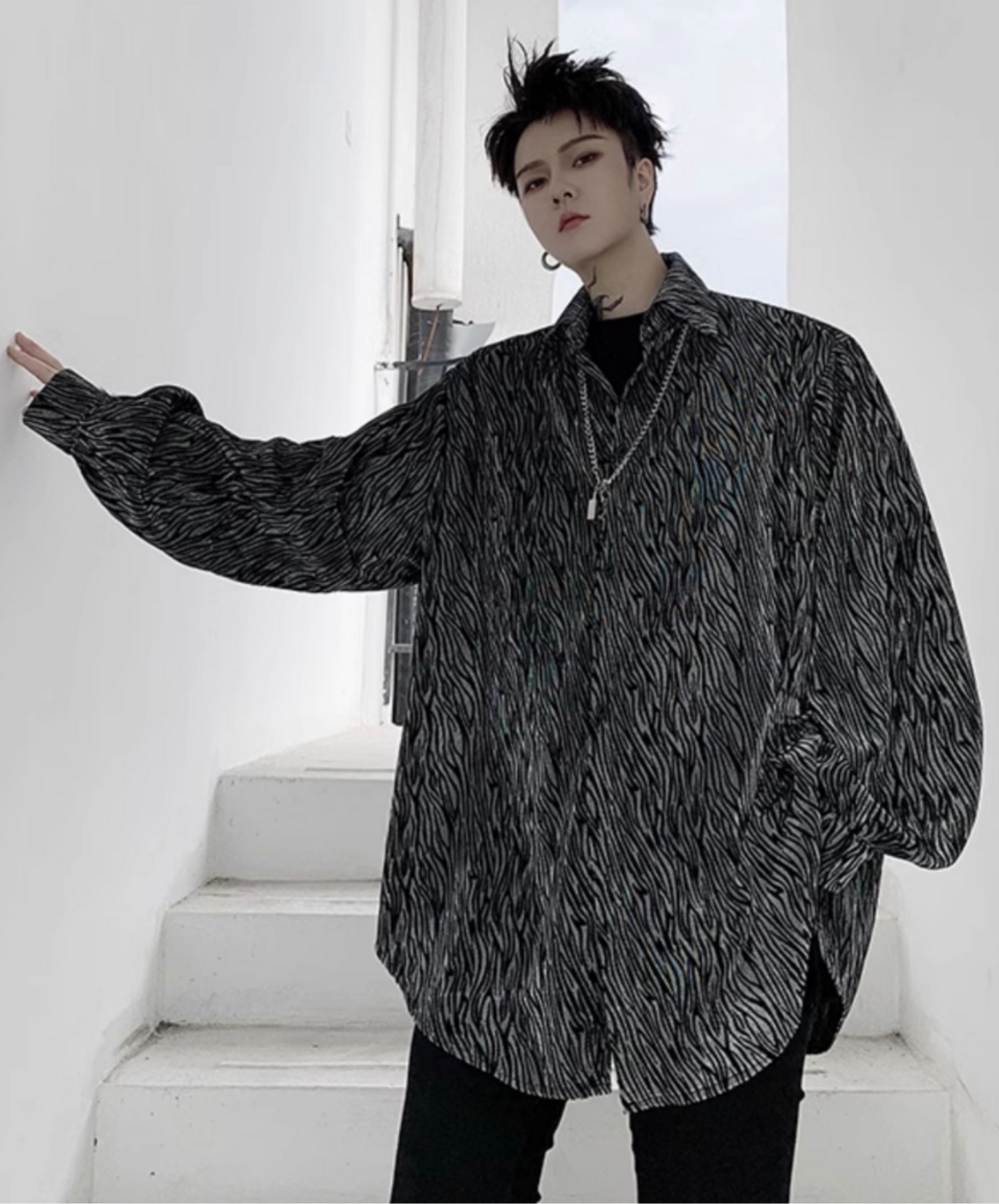 zebra print jacquard loose shirt EN2108