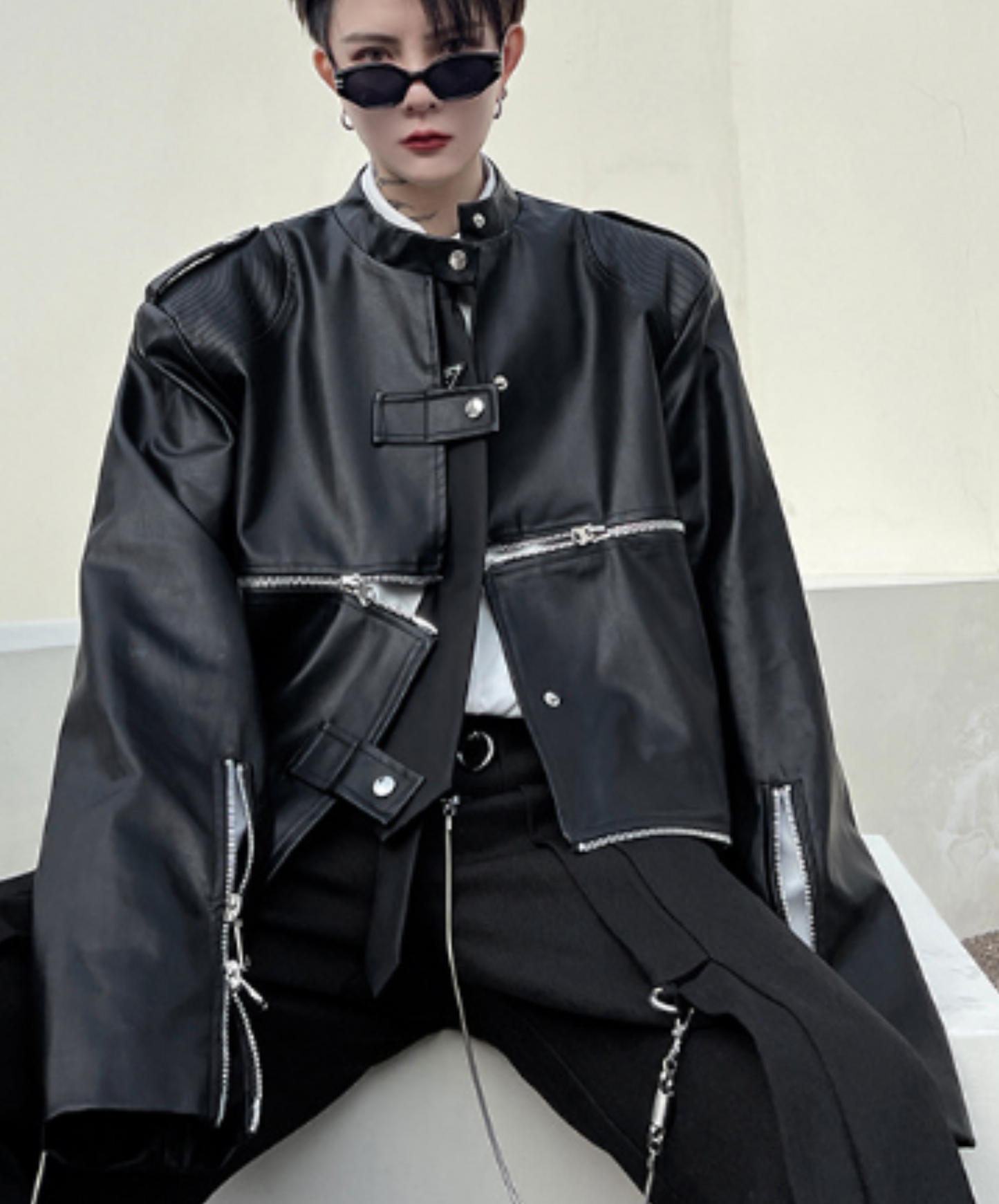 zip design leather jacket EN1229