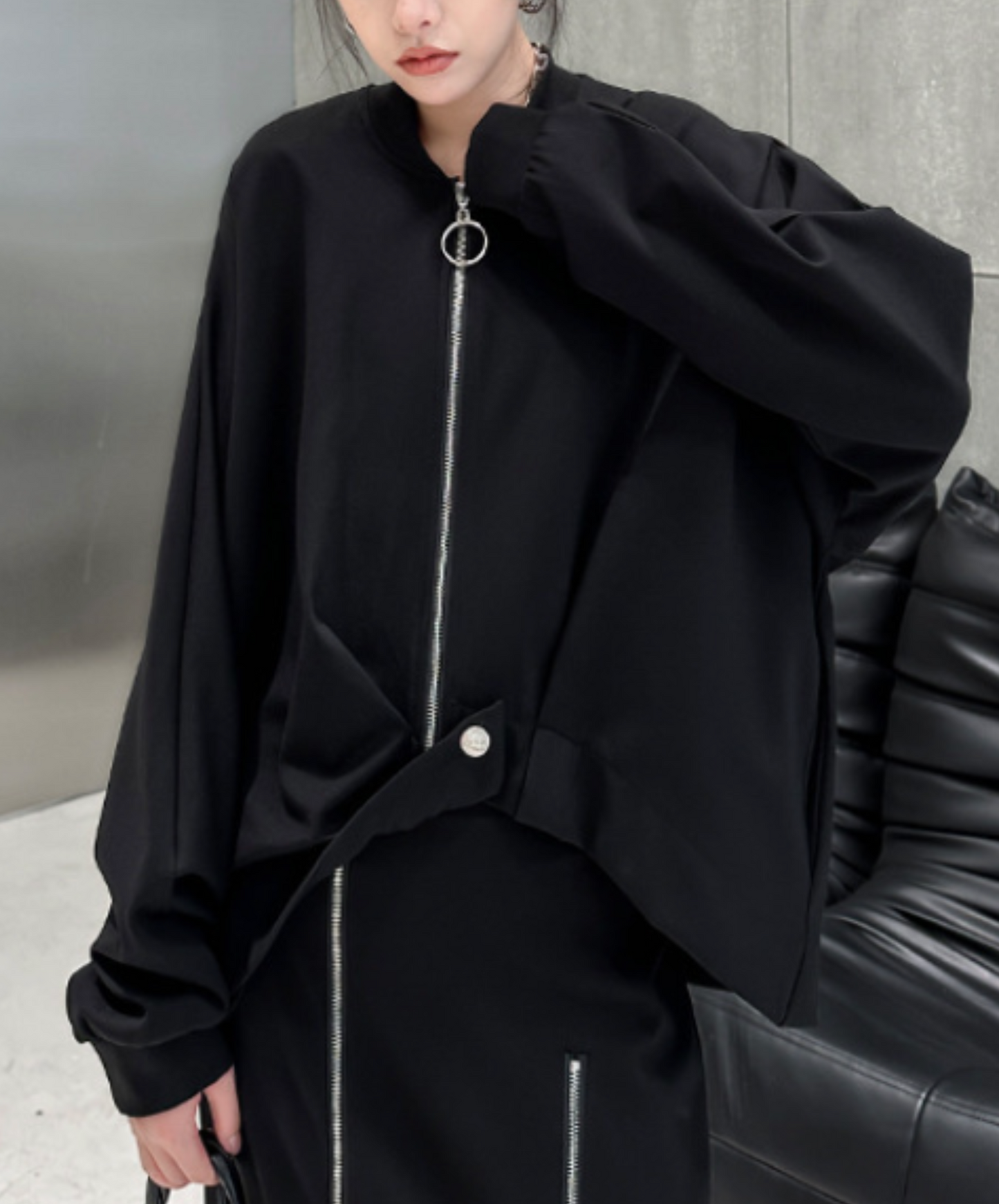 dark deformed hem design jacket EN2356