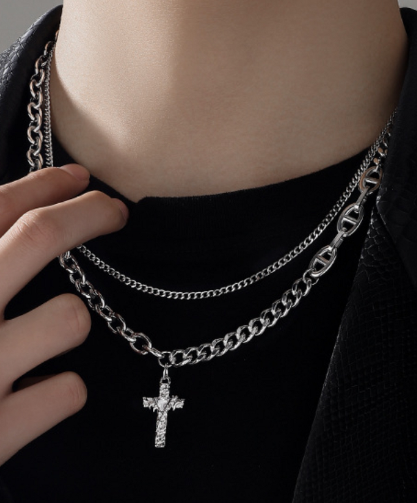 double chain cross top necklace EN2345