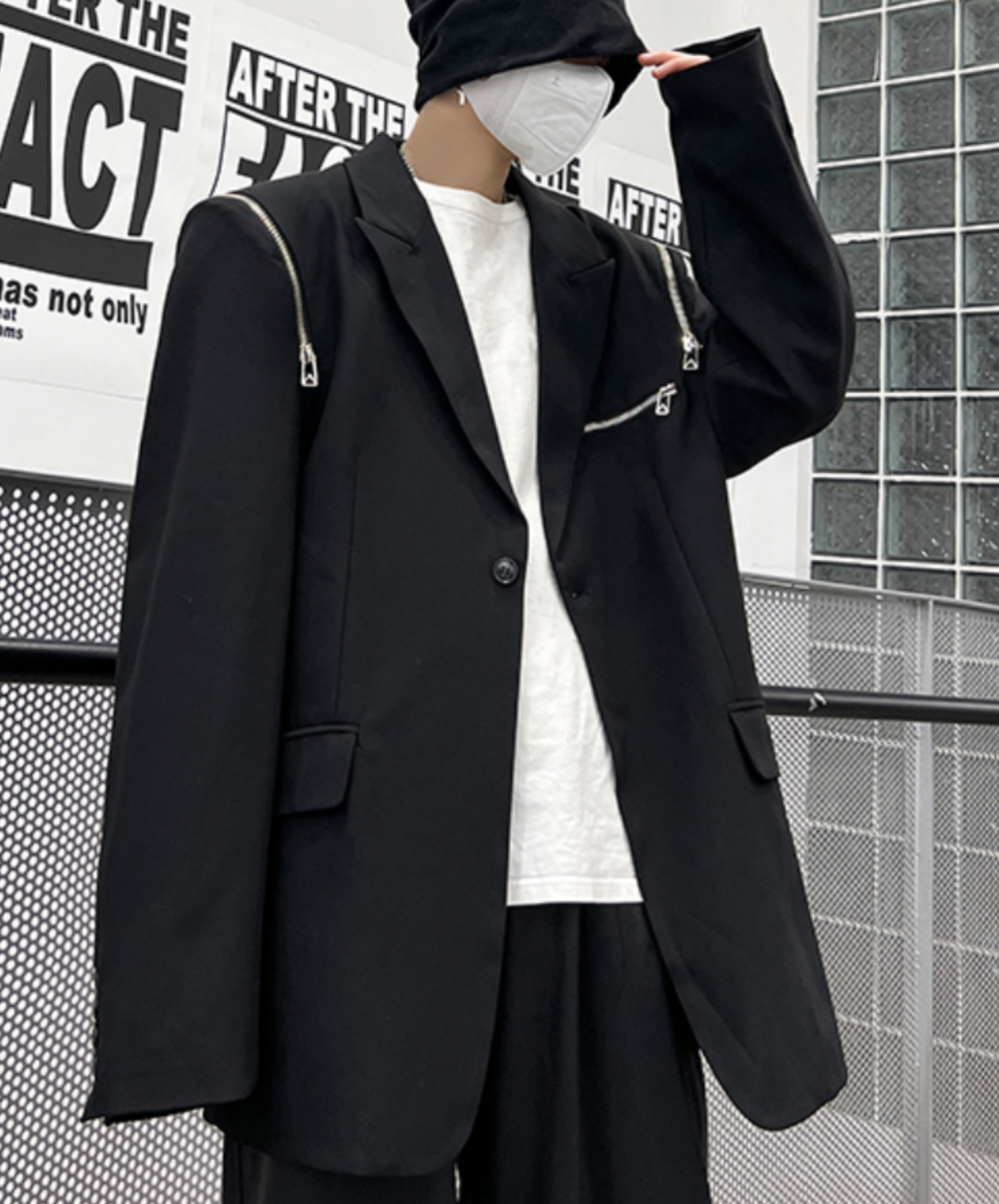 dark metal zip up design loose jacket EN1534