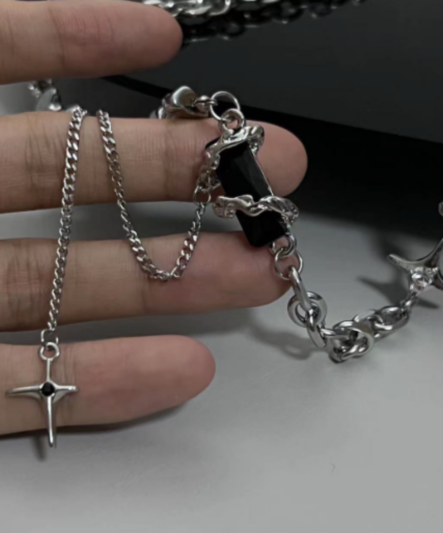 baroque stone and cross necklace EN1980