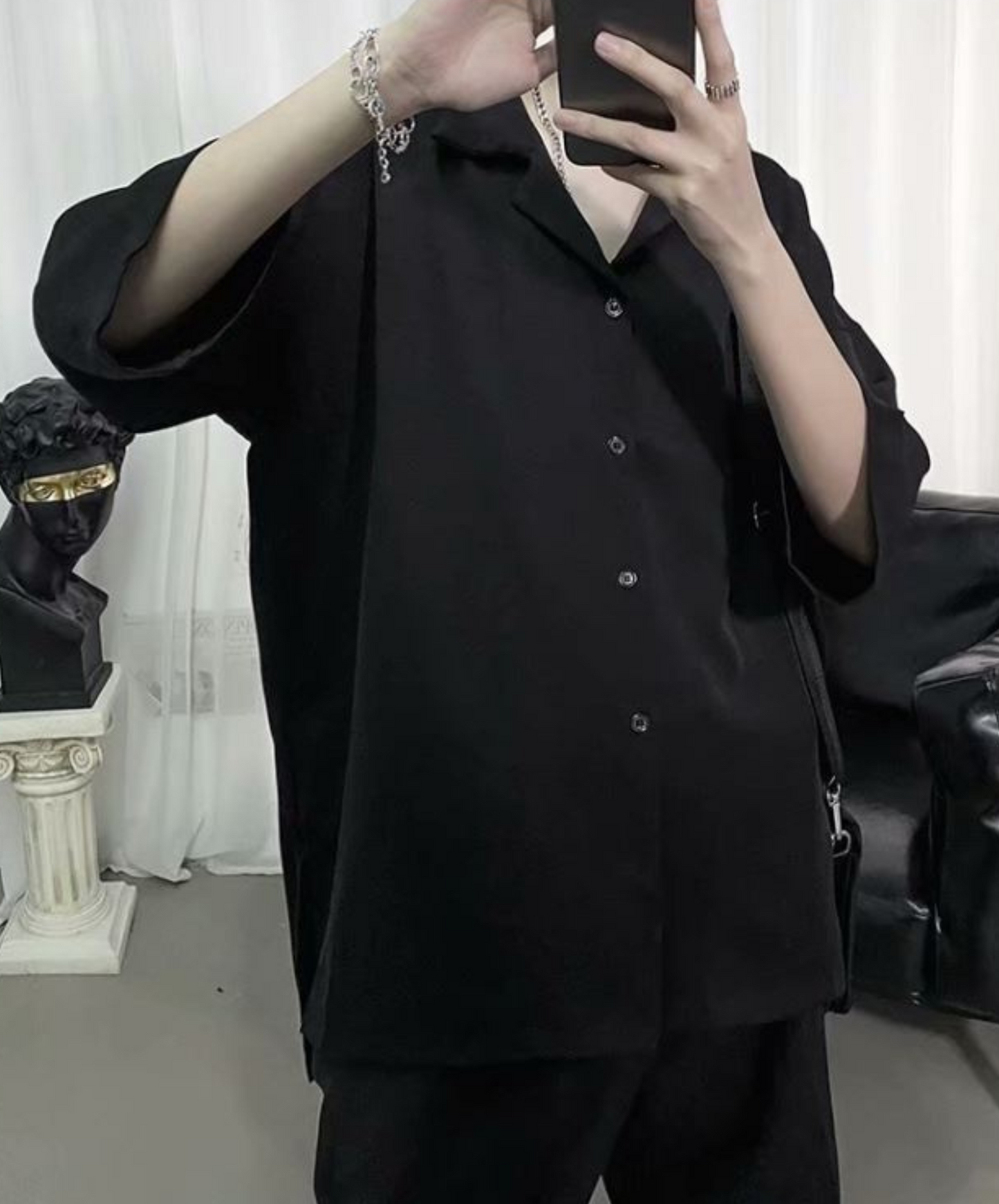 dark loose three quarter sleeve shirt EN867