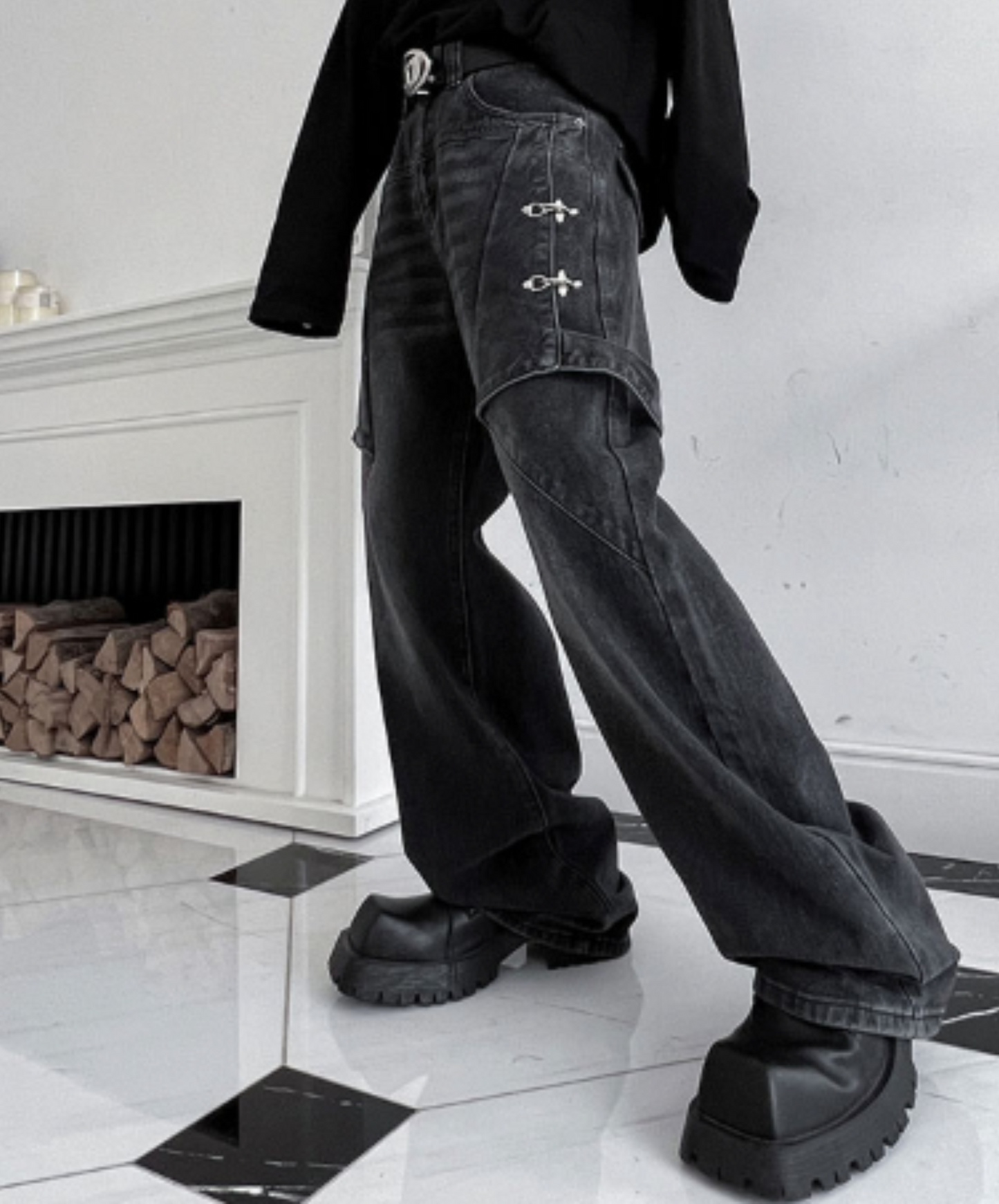 american retro distressed wash denim pants EN2118