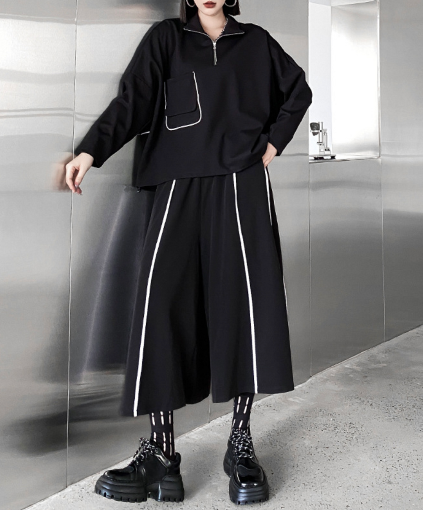 white line retro wide pants EN2304