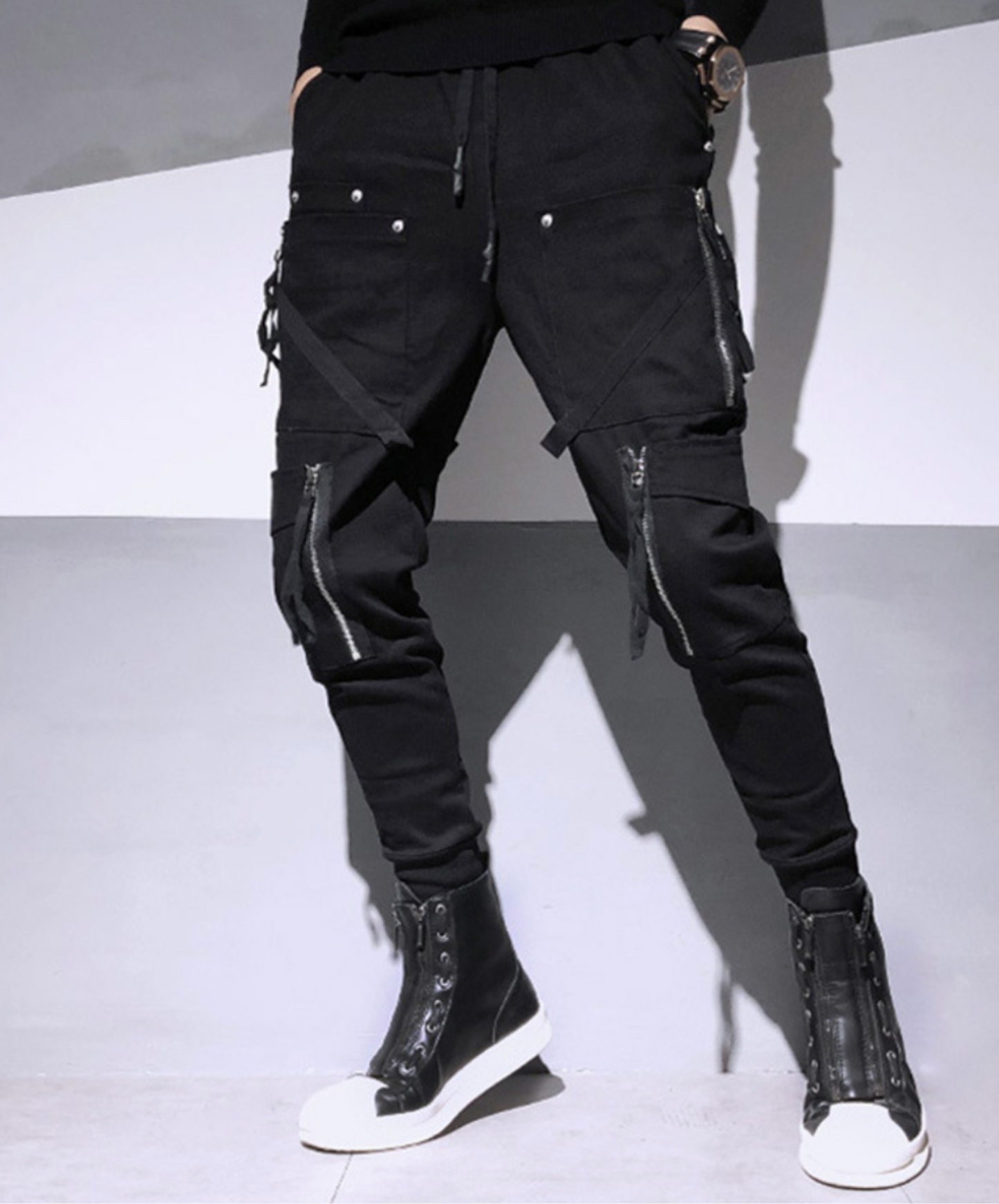 dark fringe x zipper x rivet decoration cargo pants EN2201