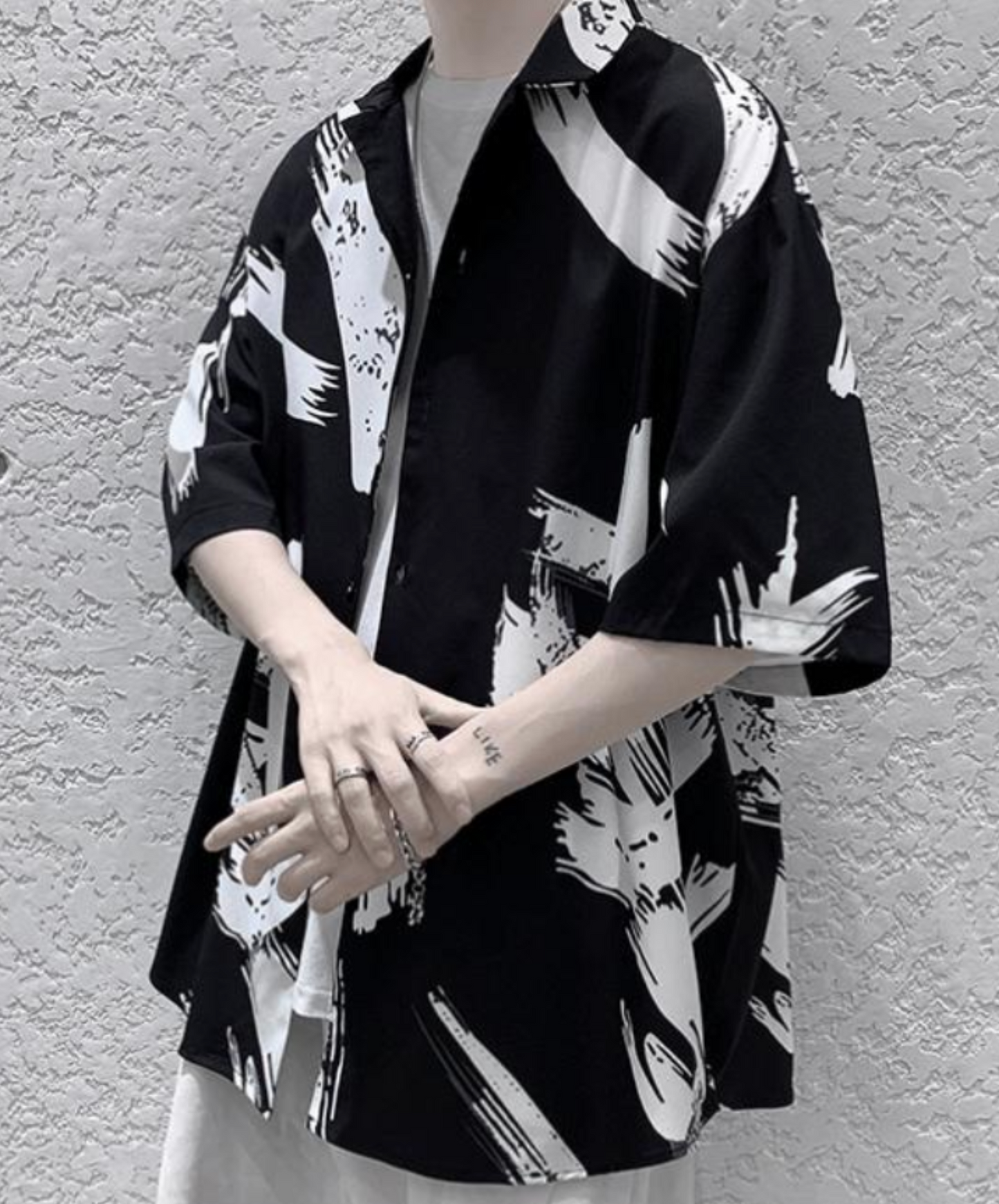 hong kong style graffiti print loose shirt EN2124