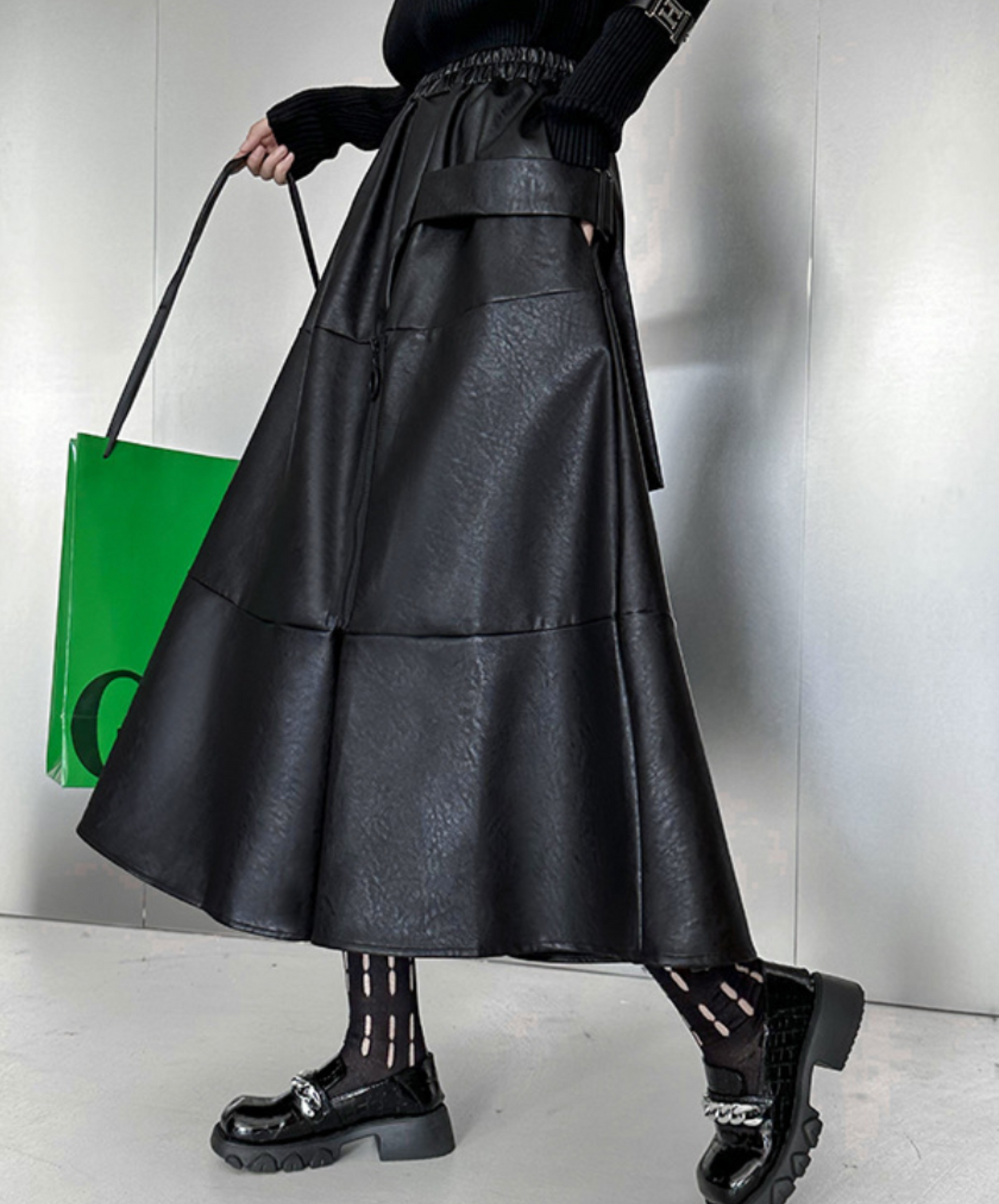 retro design hard pu leather skirt EN2342