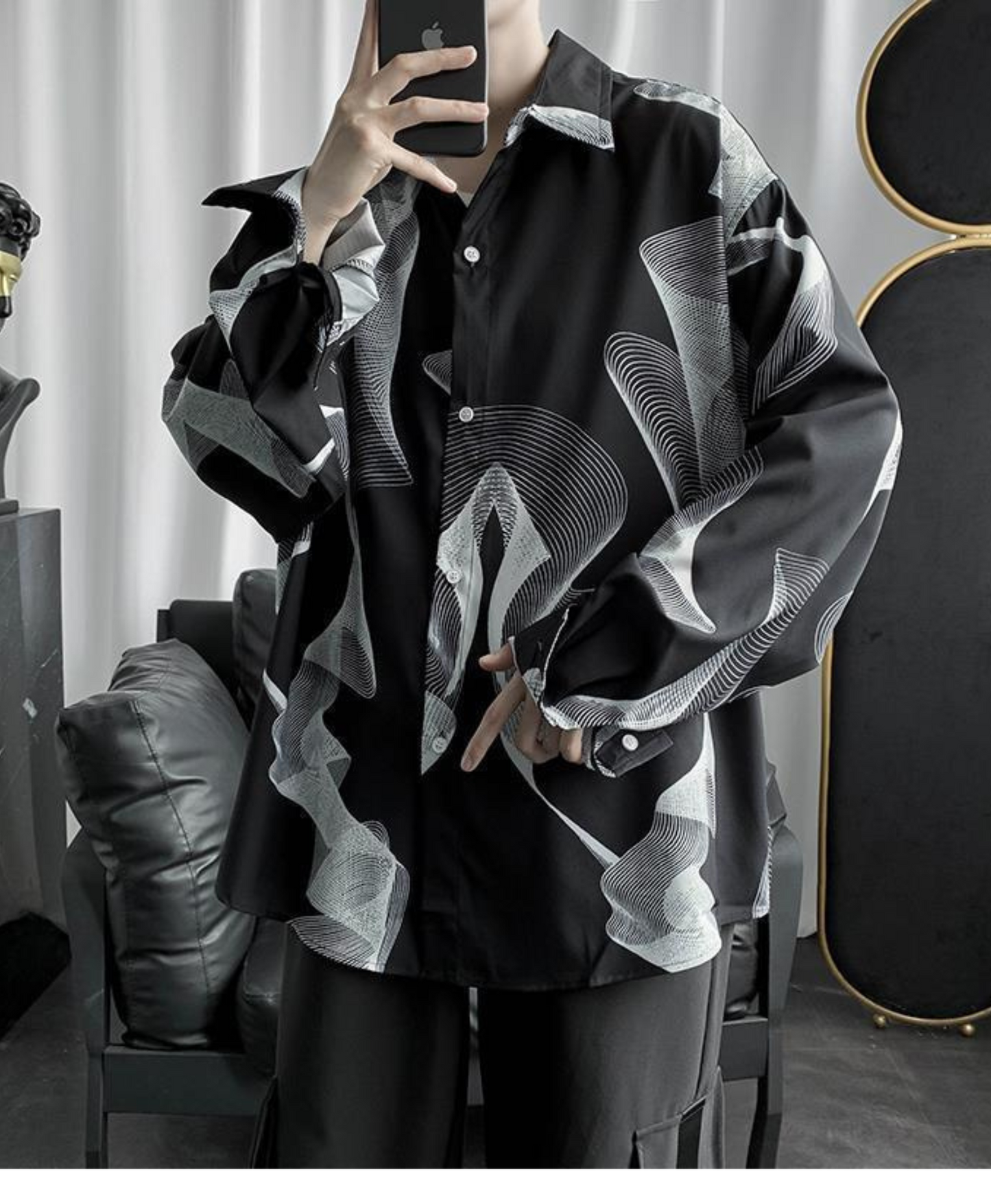 monotone geometric pattern shirt EN989