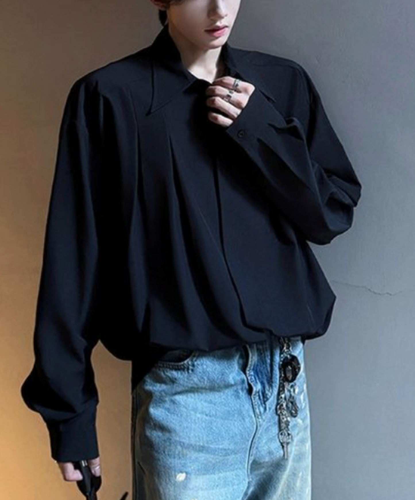 retro pleated drape shirt EN2310