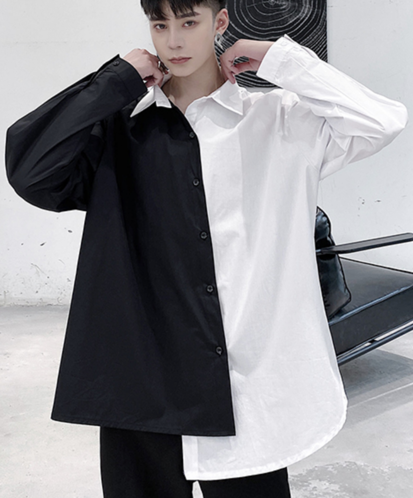 monotone contrast asymmetric shirt EN2046