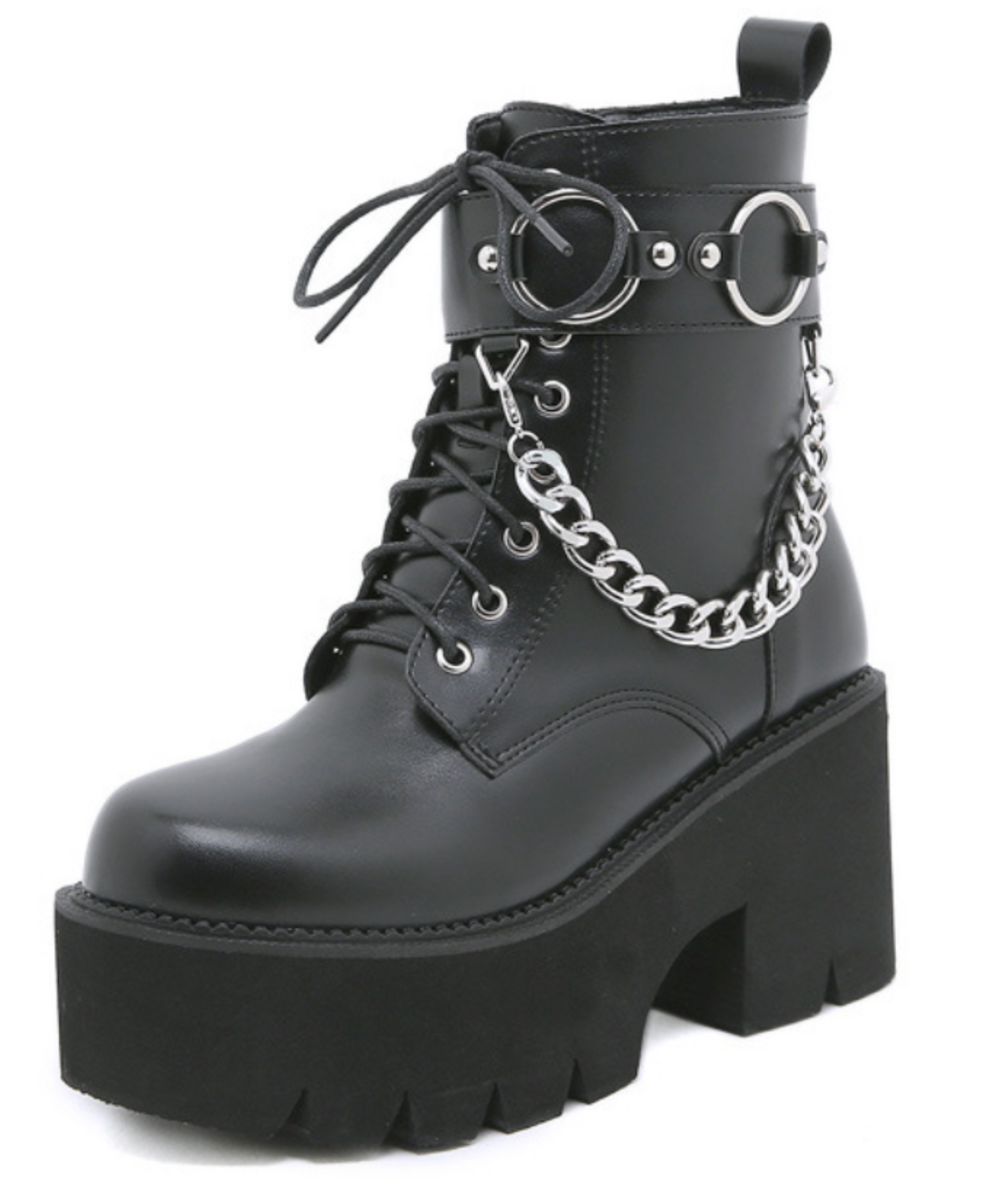 belt with metal chain hoop zip up boots EN2312