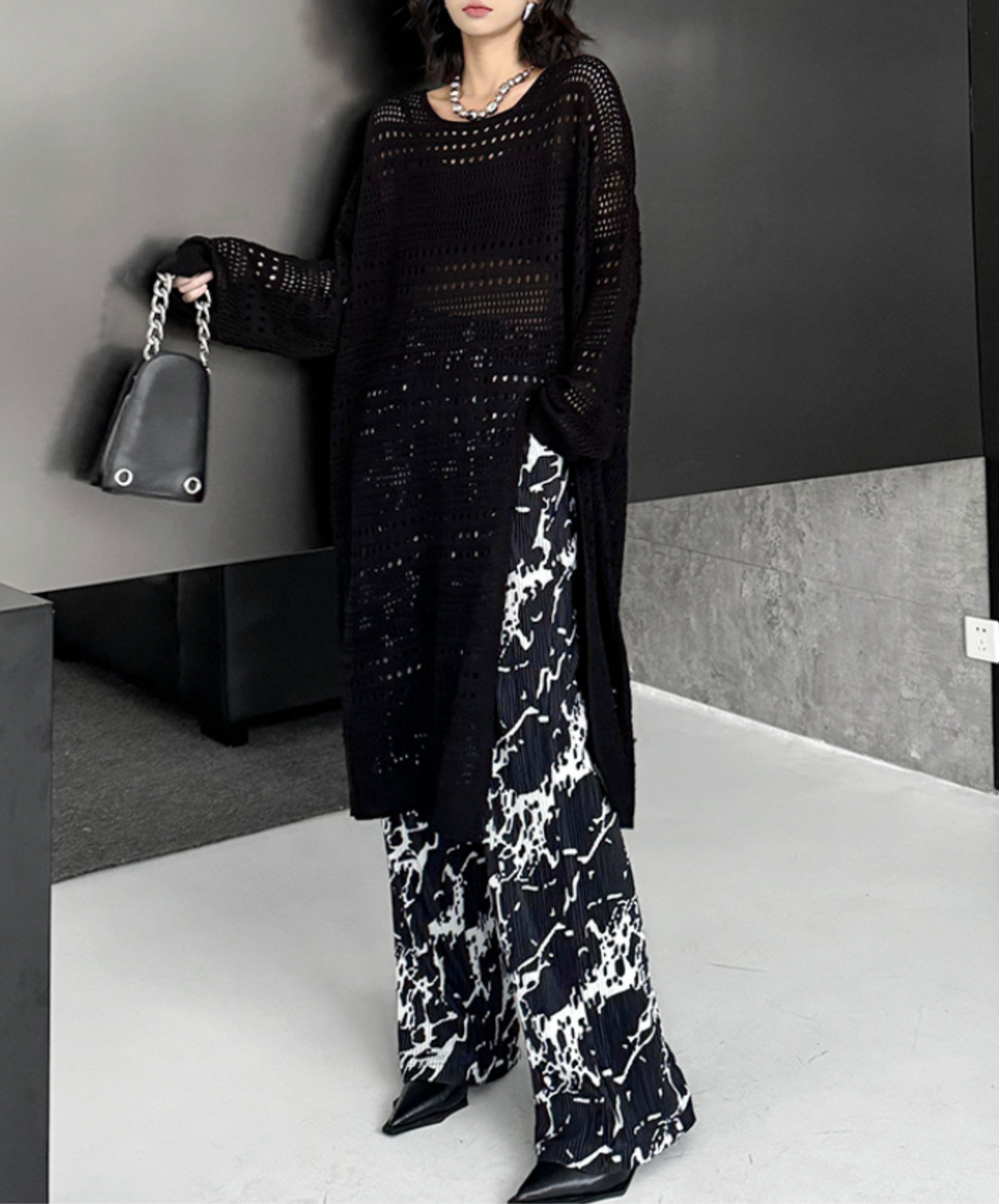 mesh knit long sweater EN2450