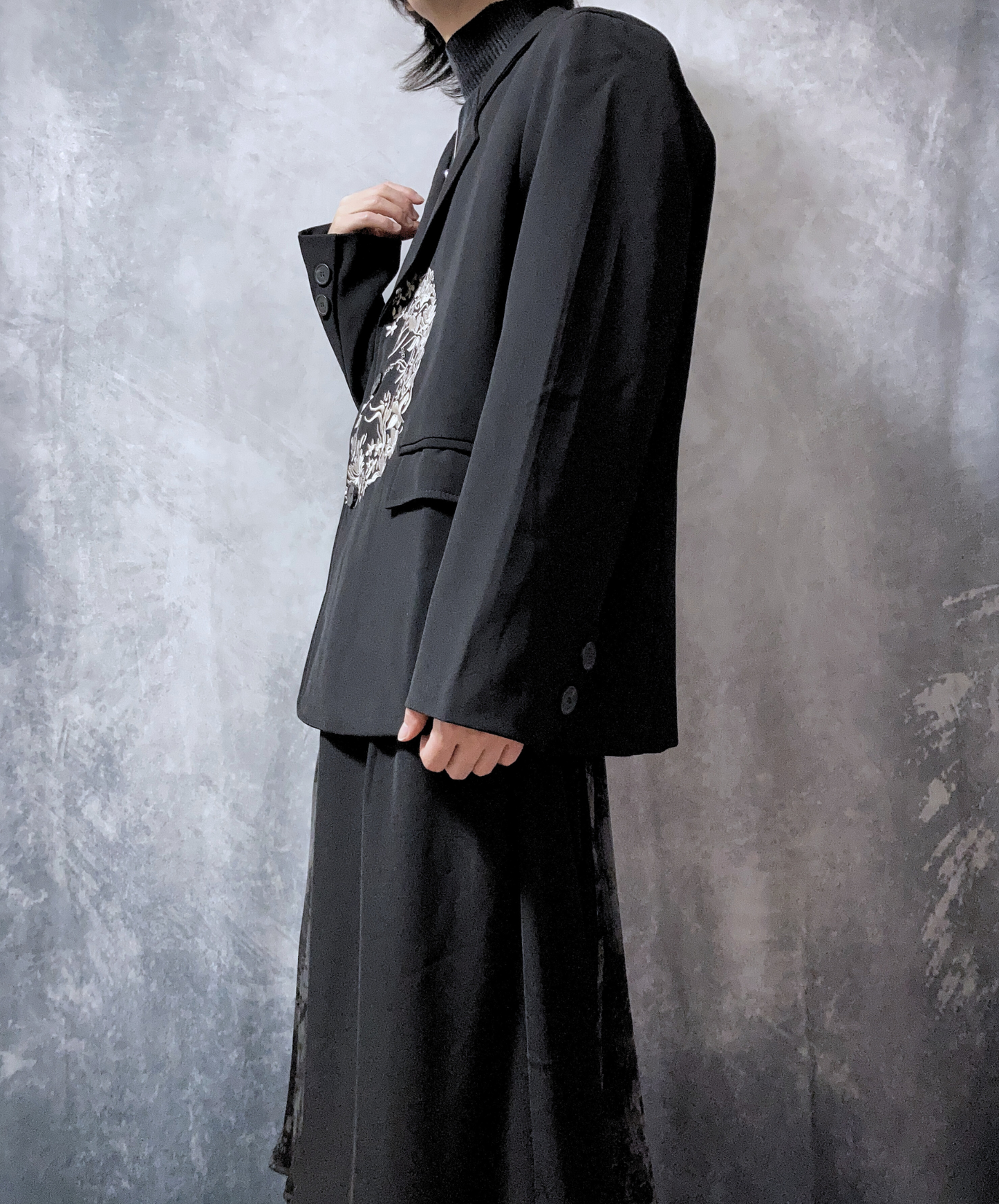 【style70】dark mode outfit set EN1909(jacket + sweater + pants set)