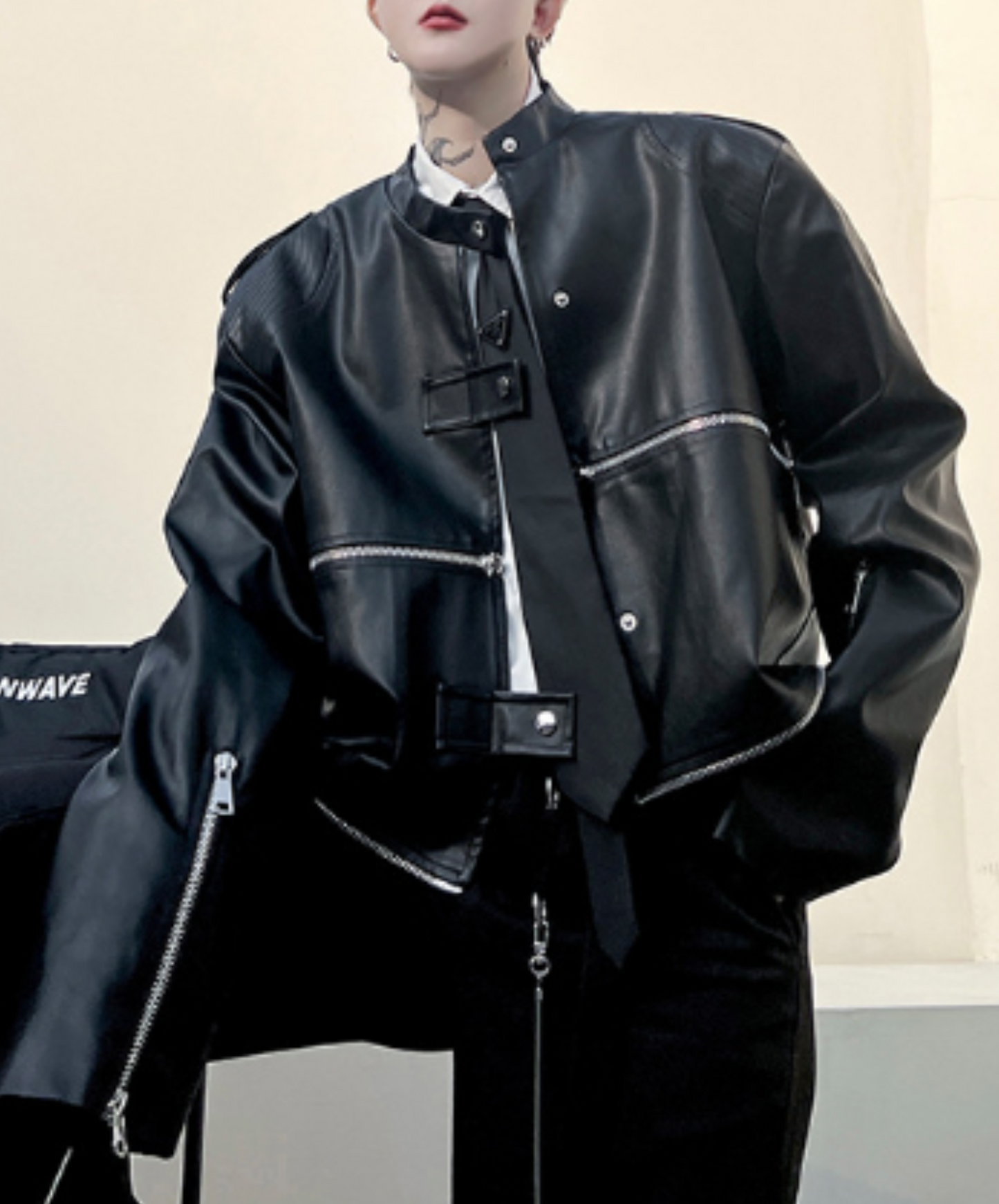 zip design leather jacket EN1229