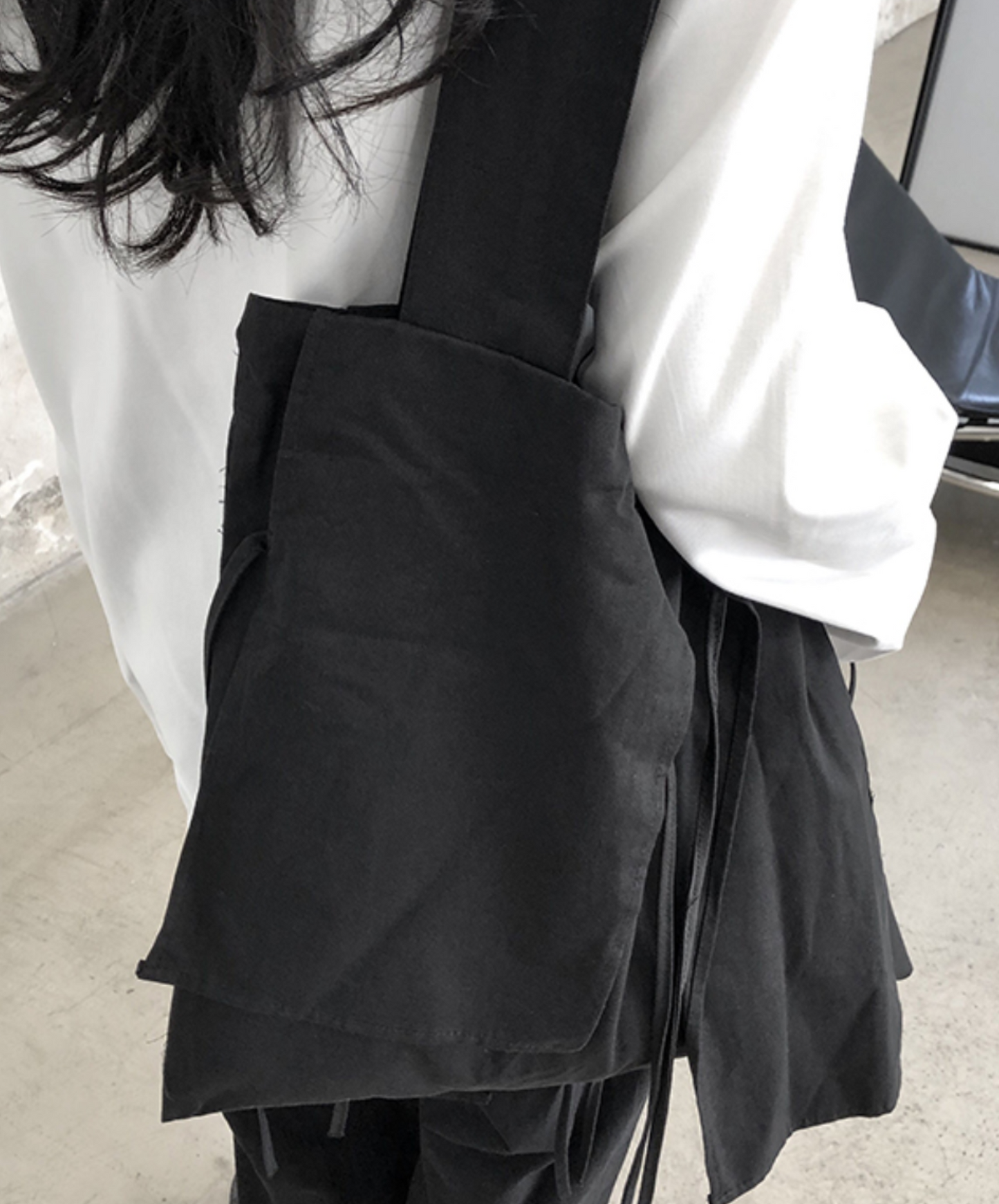 dark black ribbon shoulder bag EN1537