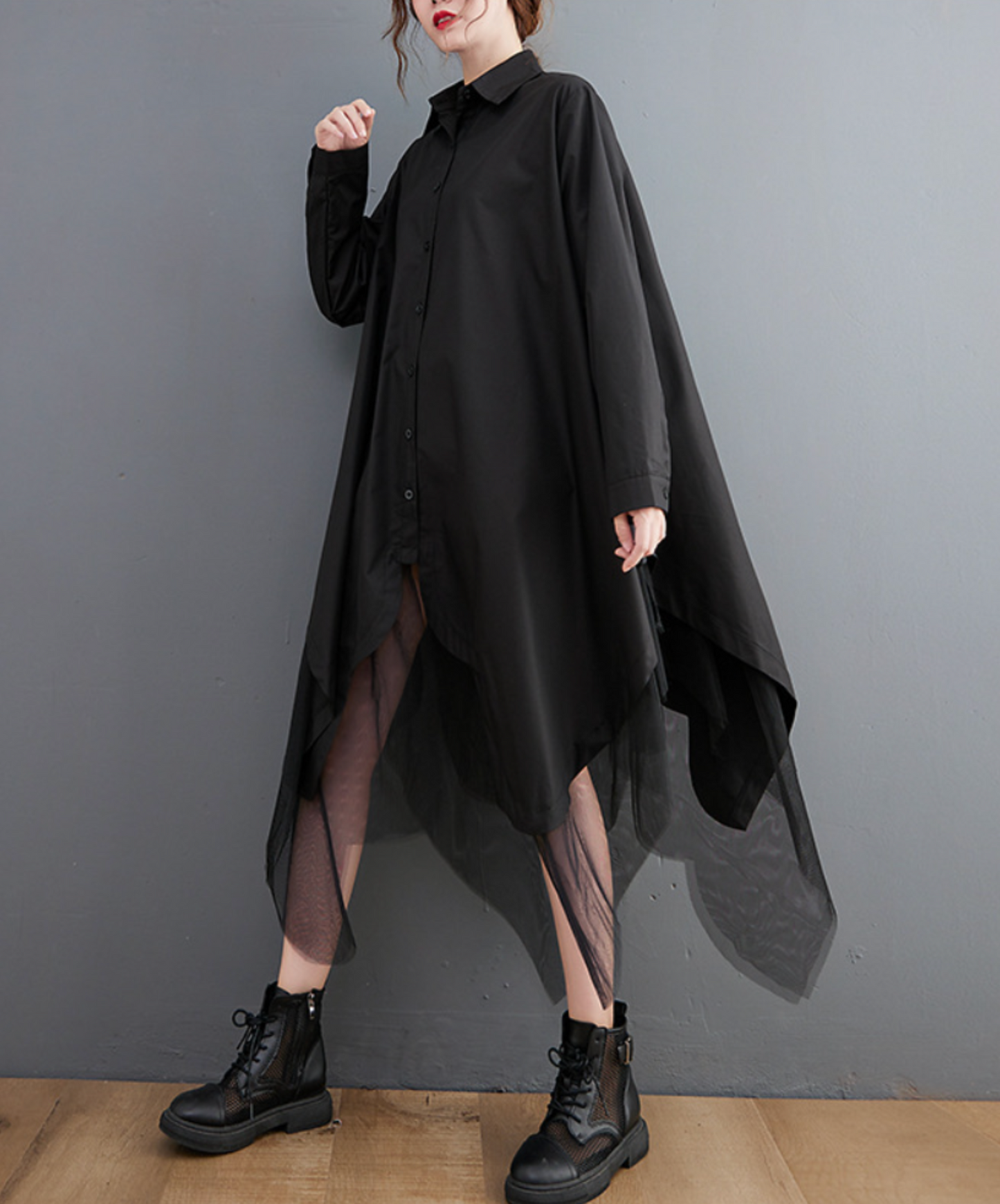layered look with different materials long shirt EN2286