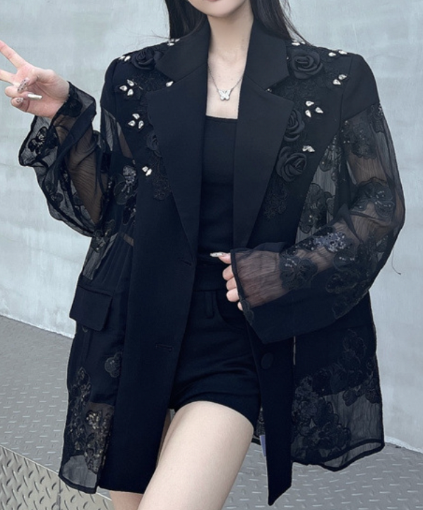 diamond embroidery flower stitch jacket EN2226