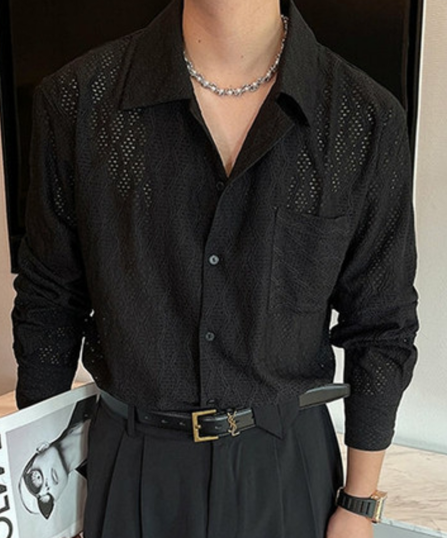 diamond pattern sheer shirt EN2368