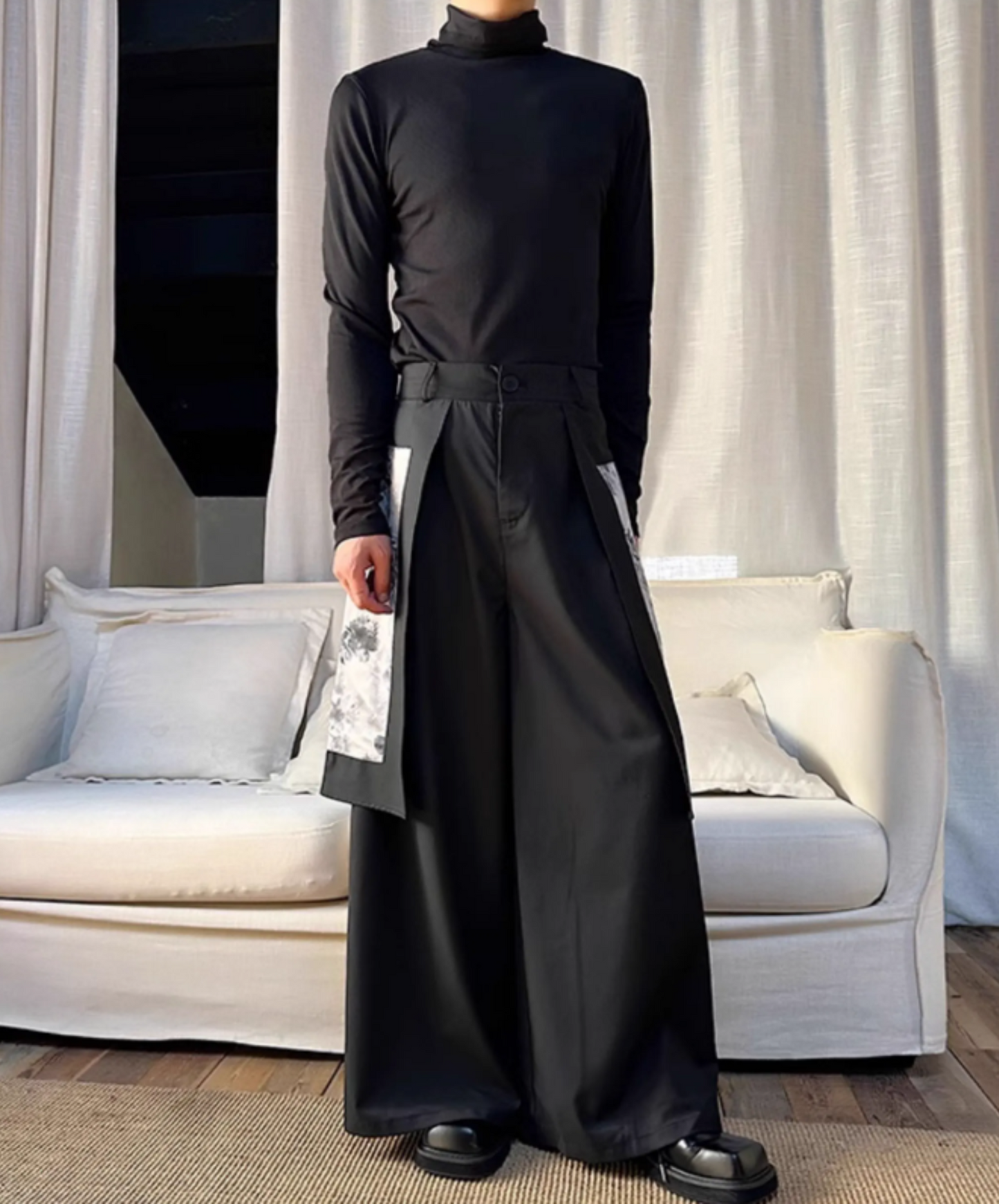 chinese graphic print wide pants EN1861